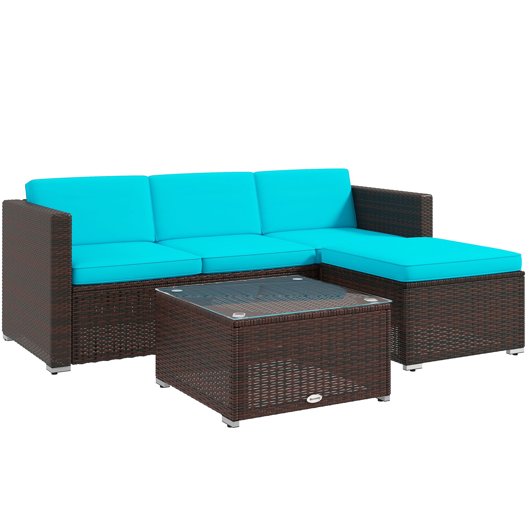 Outsunny Patio Furniture w/ Soft Cushions, Corner Sofa Sets, Turquoise