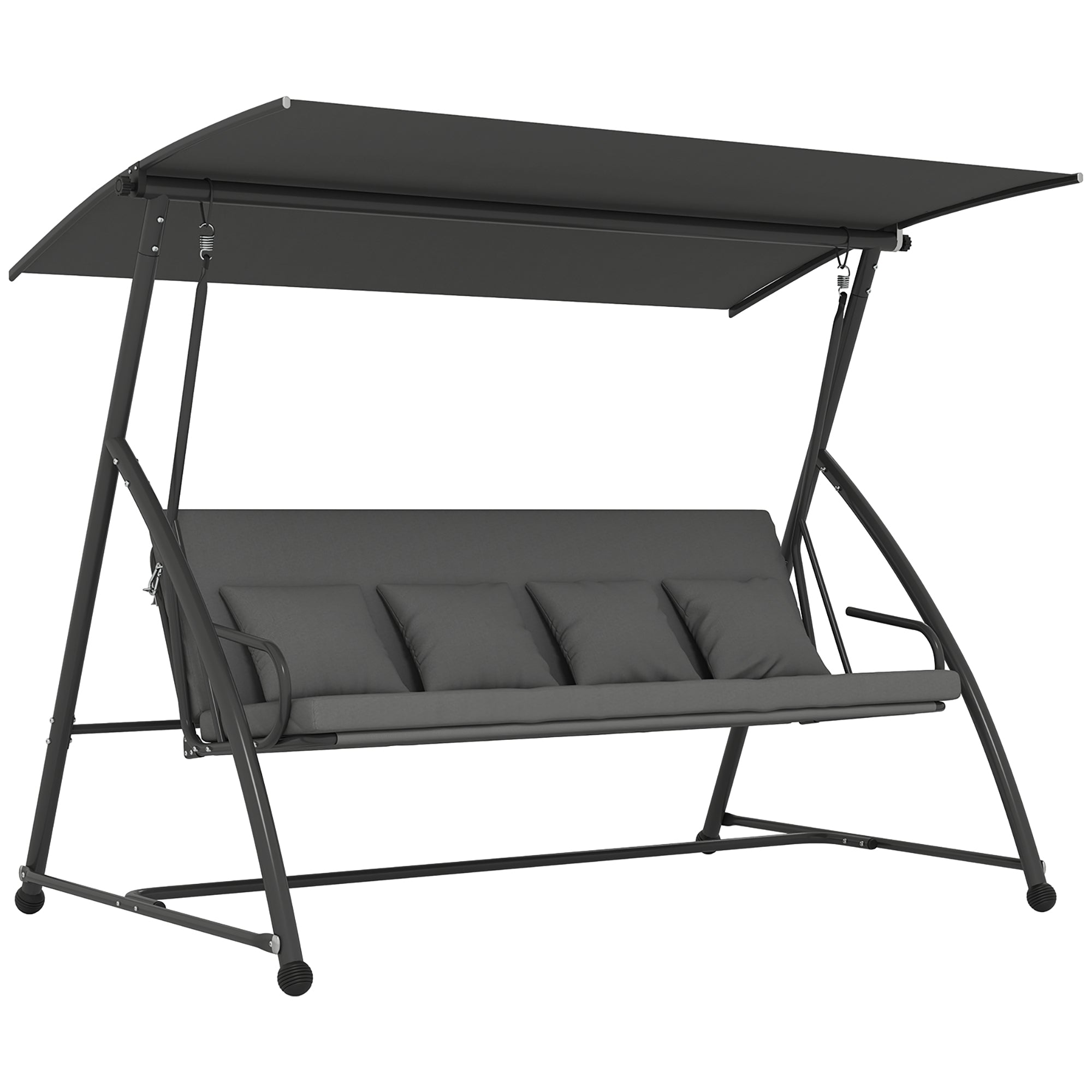 Outsunny Patio Swing Chair, 3 Person Convertible Hammock, Outdoor Swing Lounge Bed, Cushioned with Tilt Canopy, Dark Grey