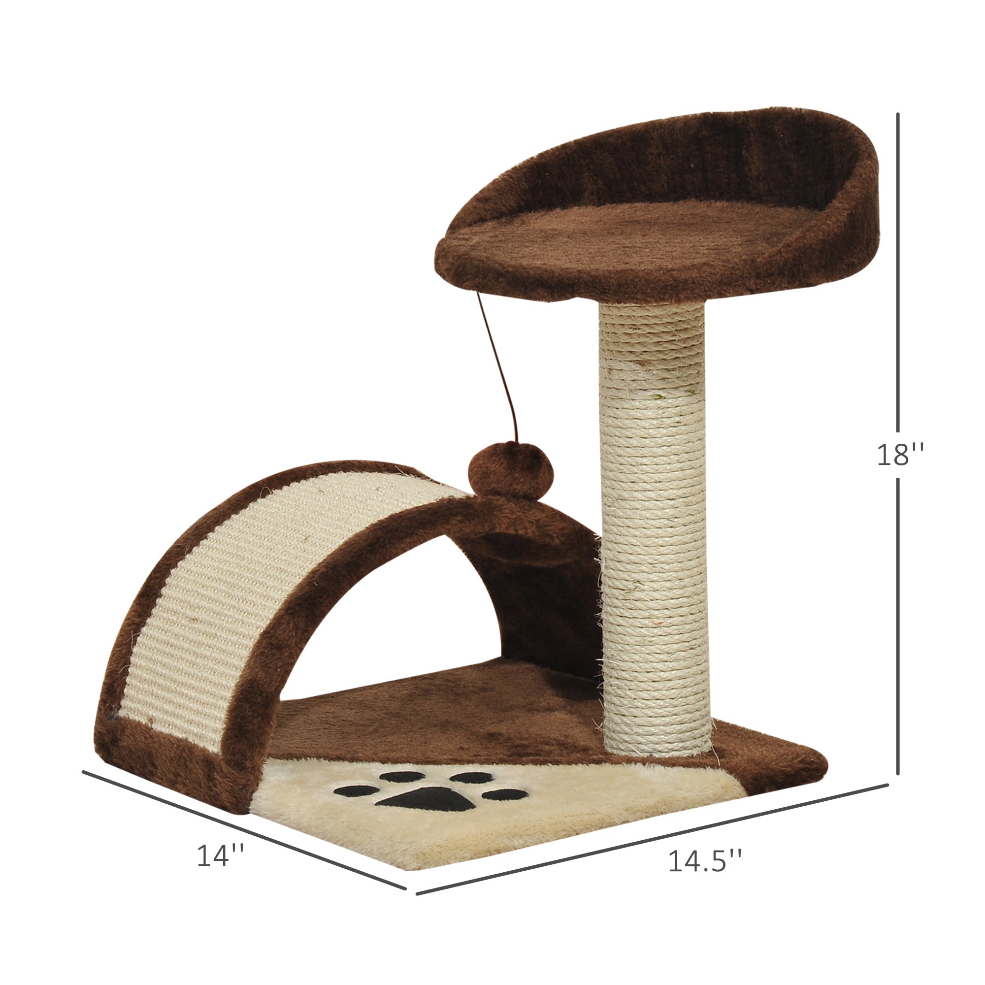 PawHut 18" Cat Tree Scratching Kitty House Kitten Activity Centre Pet Bed Post Furniture with Hanging Toy (Brown)
