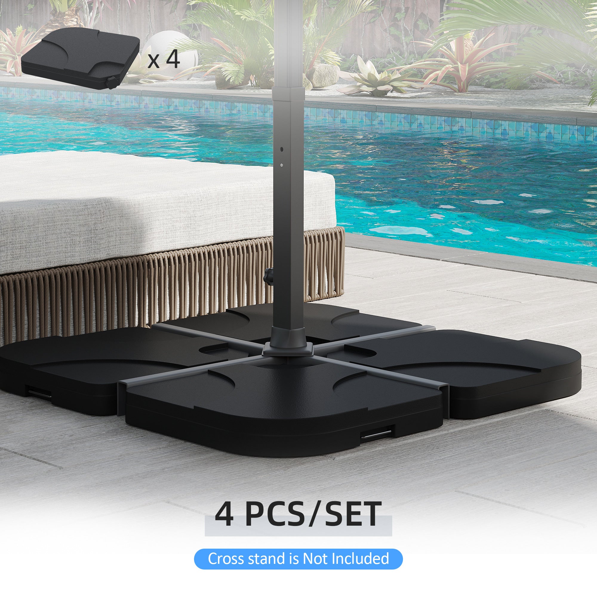 Outsunny 4pc Portable Umbrella Base Weights Garden Parasol Base Outdoor Patio Umbrella Stand Holder Weights, Black