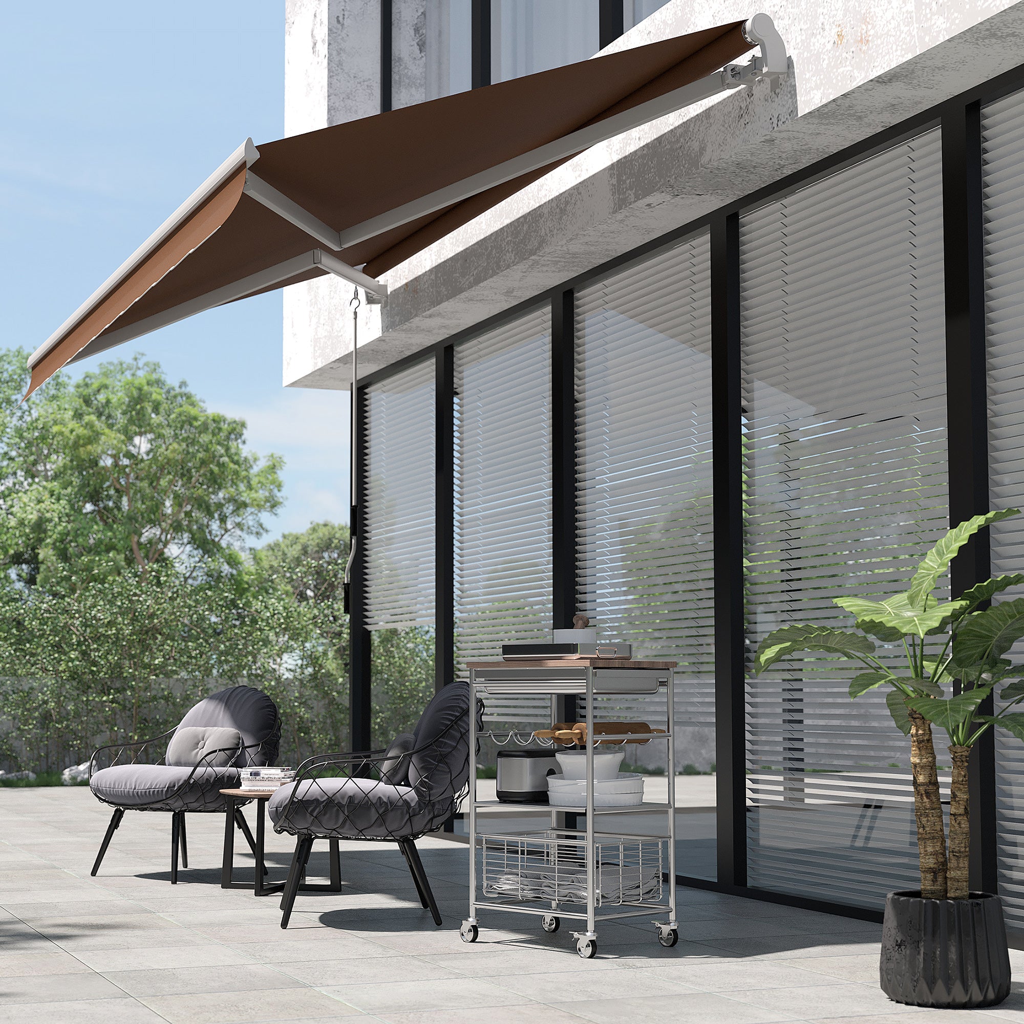 Outsunny 10' x 8' Manual Retractable Awning, Sun Shade Shelter Canopy, with Aluminum Frame and UV Protection for Patio Deck Yard Window Door, Coffee