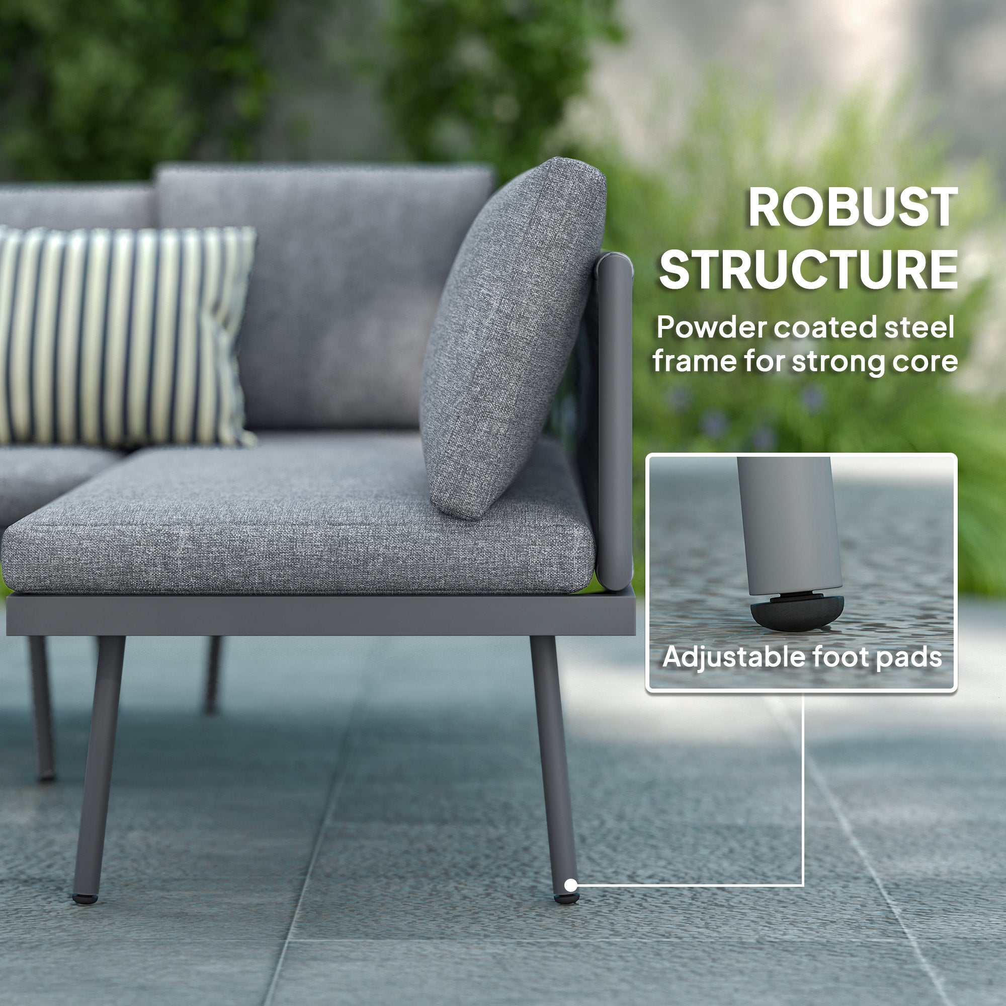 Outsunny 3 Pieces Outdoor Furniture Set, L Shaped Wicker Patio Furniture Conversation Set with Cushions, Steel Table, Grey