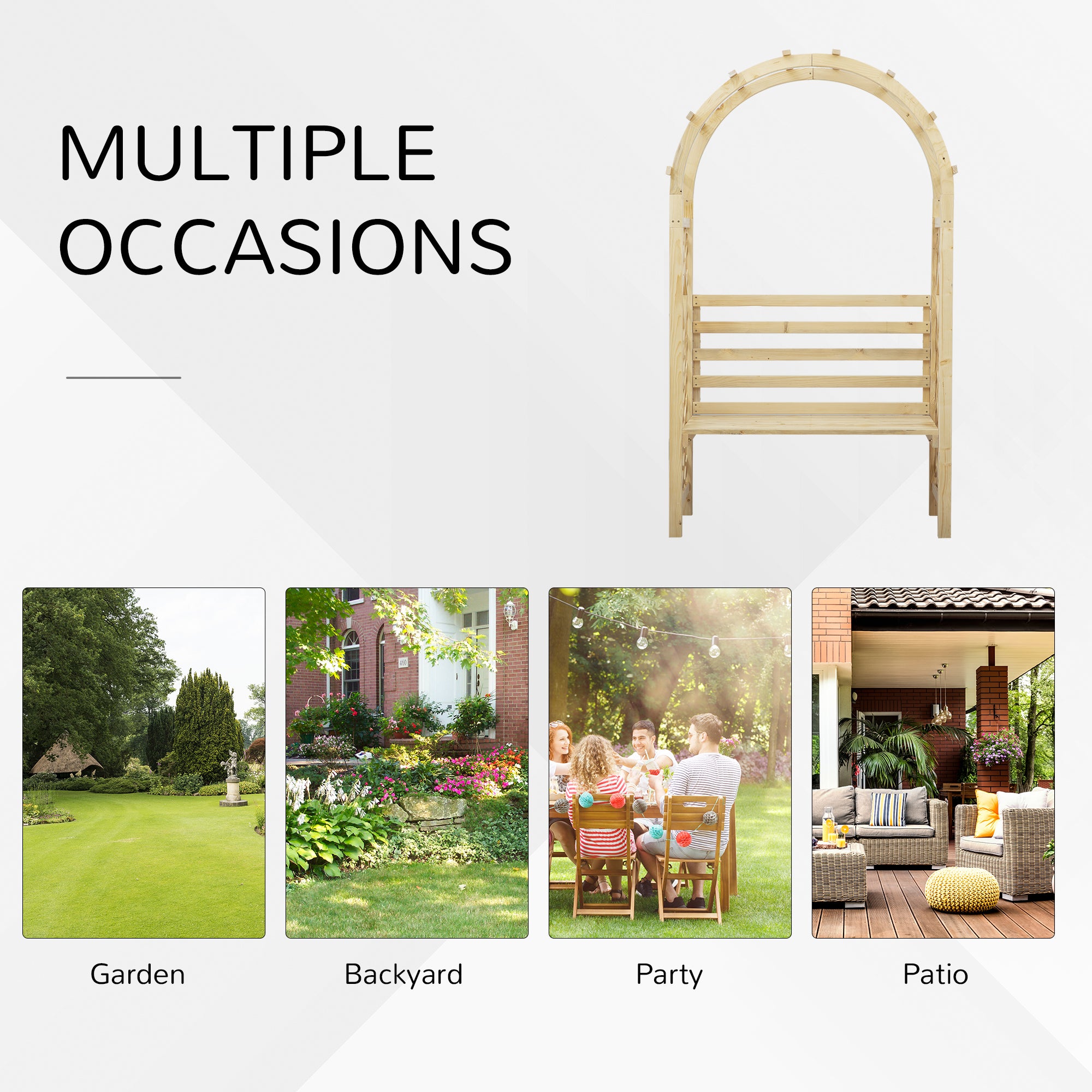 Outsunny Garden Bench with Arch Wooden Bench Trellis for Vines/ Climbing Plants for Patio Furniture, Front Porch Decor, Garden Arbor and Outdoor Garden Seating, Nature