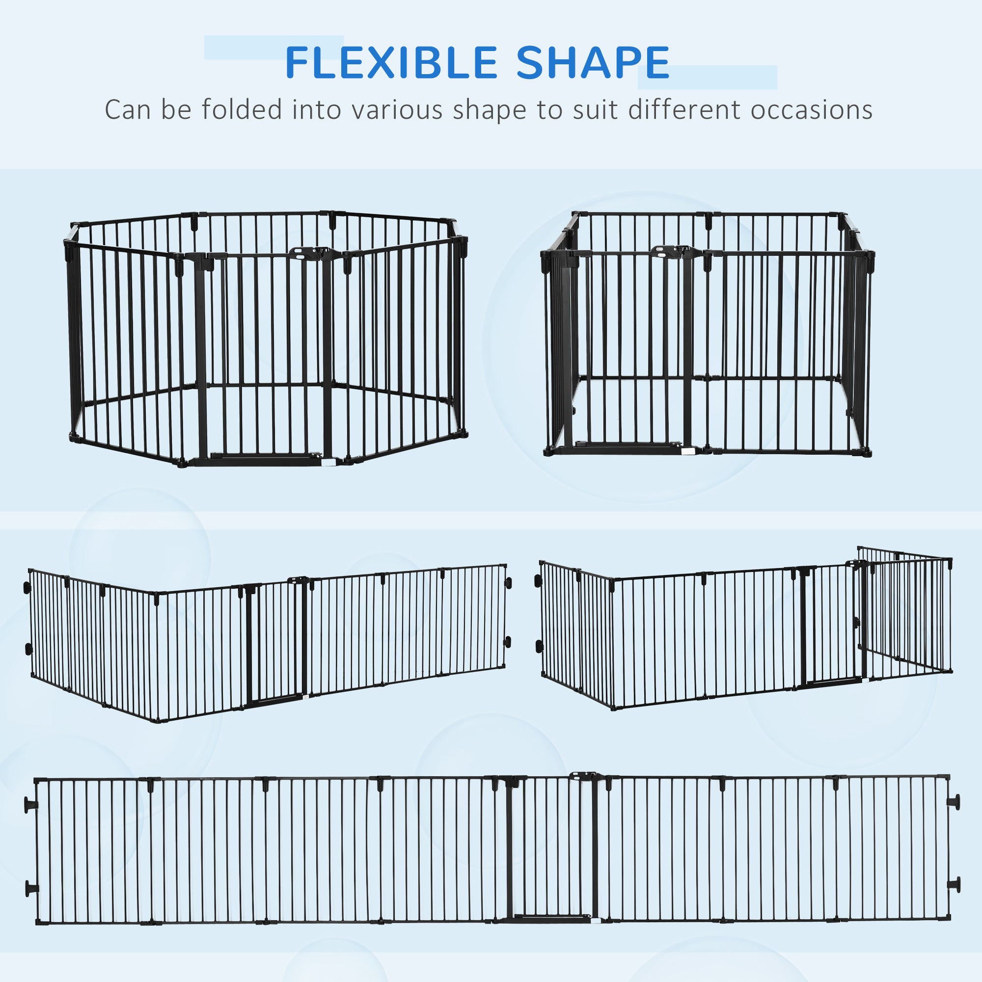 PawHut Dog Safety Gate 8-Panel Playpen Fireplace Christmas Tree Steel Fence Stair Barrier Room Divider Black