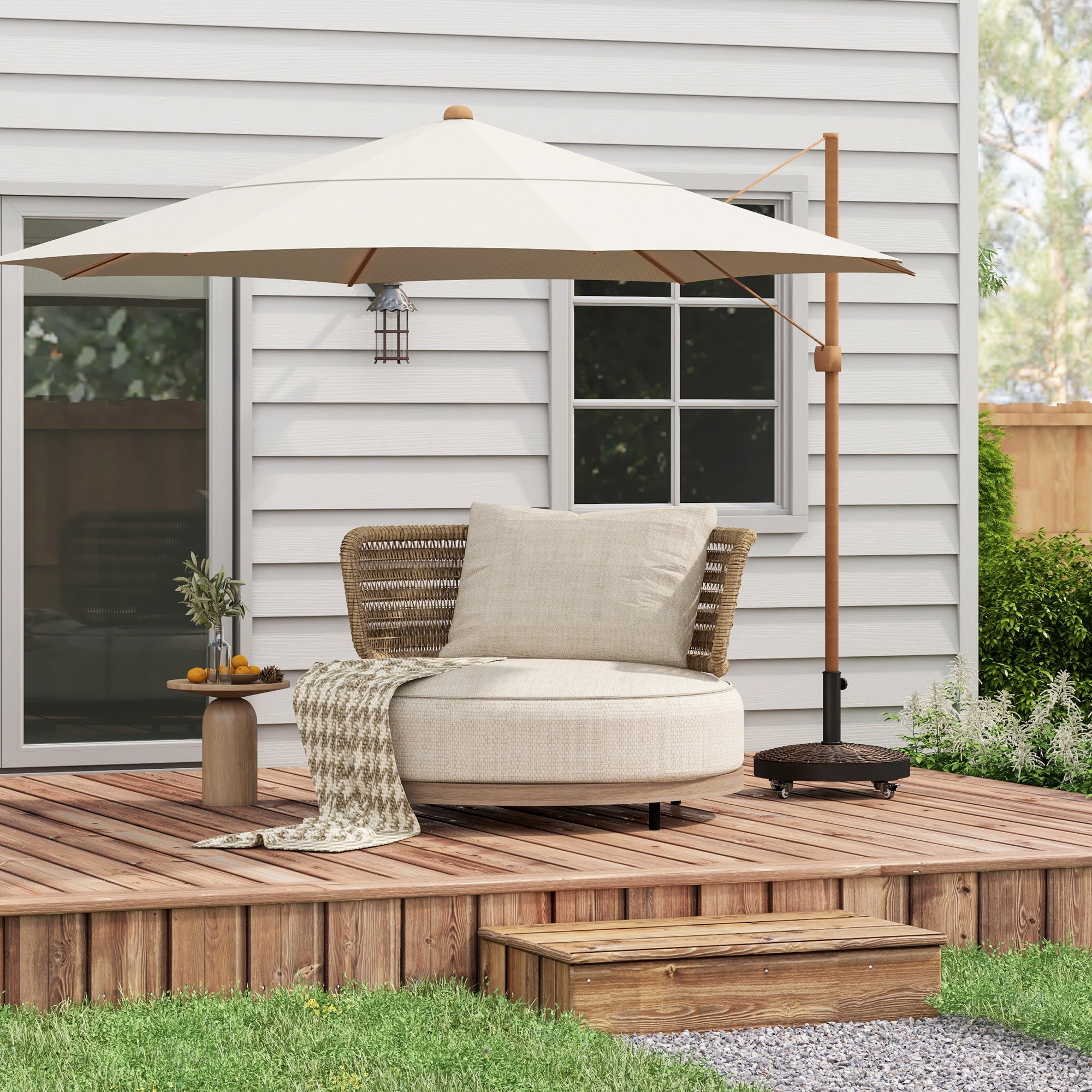 Outsunny 20.5" Round Parasol Base Resin Patio Umbrella Base Garden Parasol Holder Outdoor Offset Weight Stand with Wheels Bronze