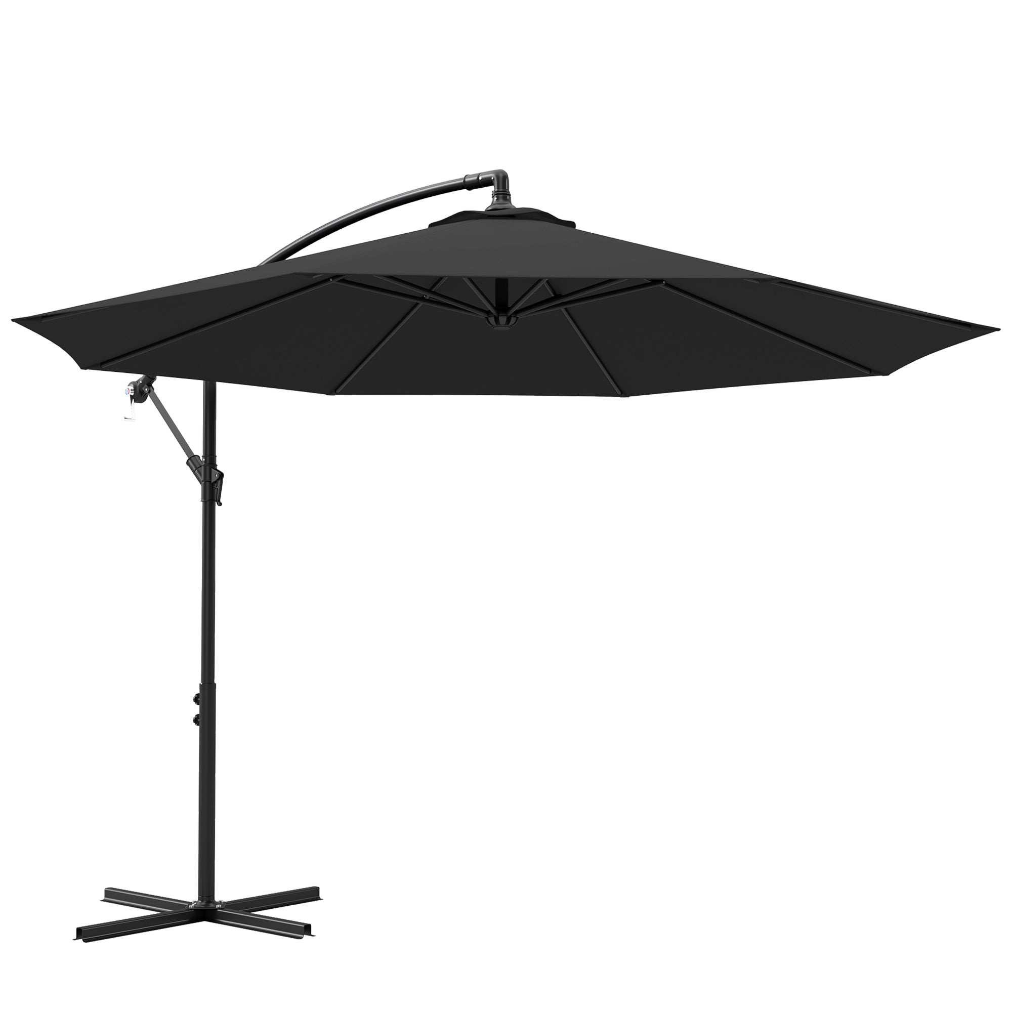 Outsunny 9.7ft Offset Patio Umbrella Garden Hanging Parasol Banana Cantilever Umbrella with Base, Crank, Black