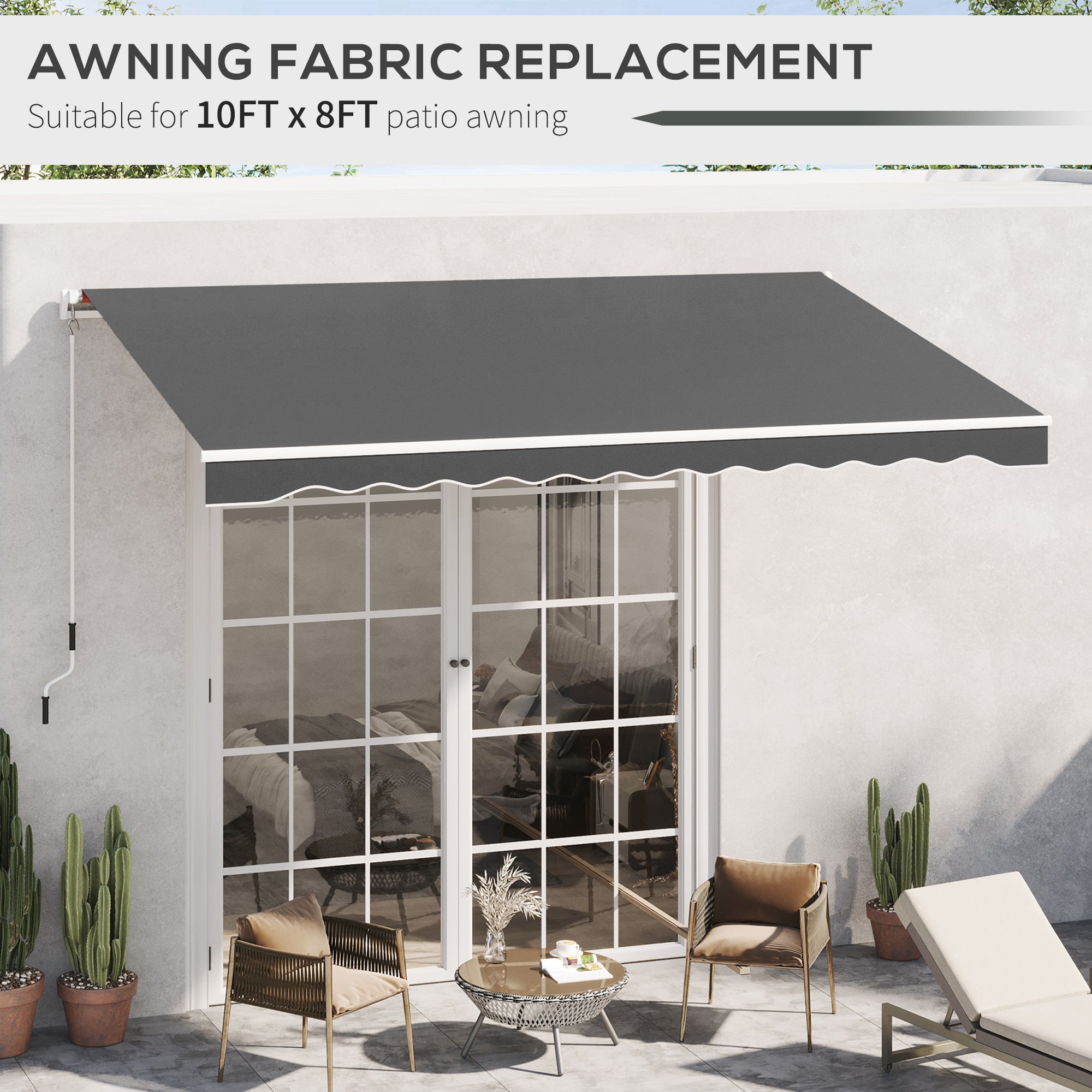 Outsunny 10' x 8' Retractable Awning Fabric Replacement Outdoor Sunshade Canopy Awning Cover, UV Protection, Grey
