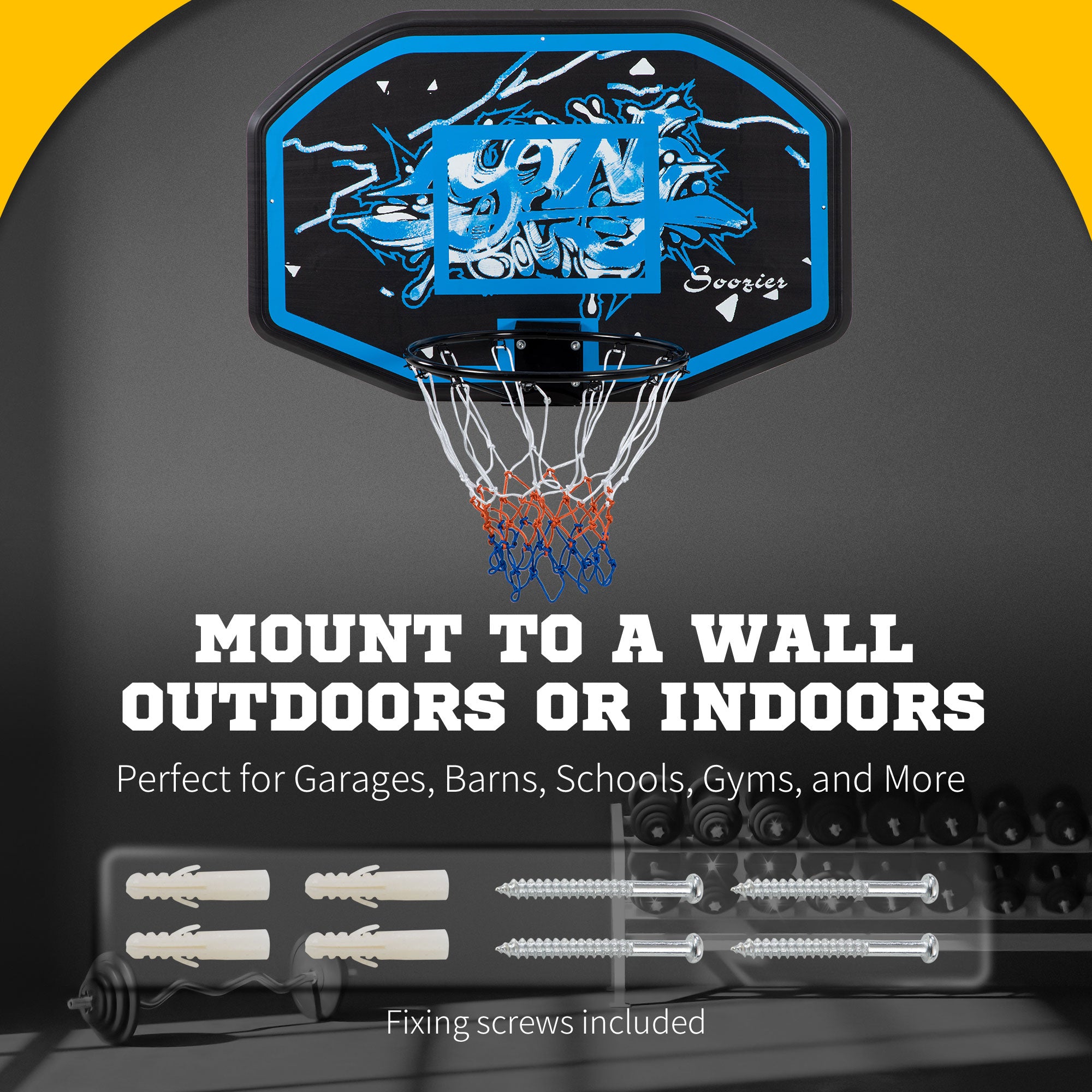 Soozier Wall Mounted Basketball Hoop, 43" x 28" Backboard, Mini Basketball Hoop, Over the Door Basketball Hoop with for Kids and Adults, Outdoors and Indoors Use