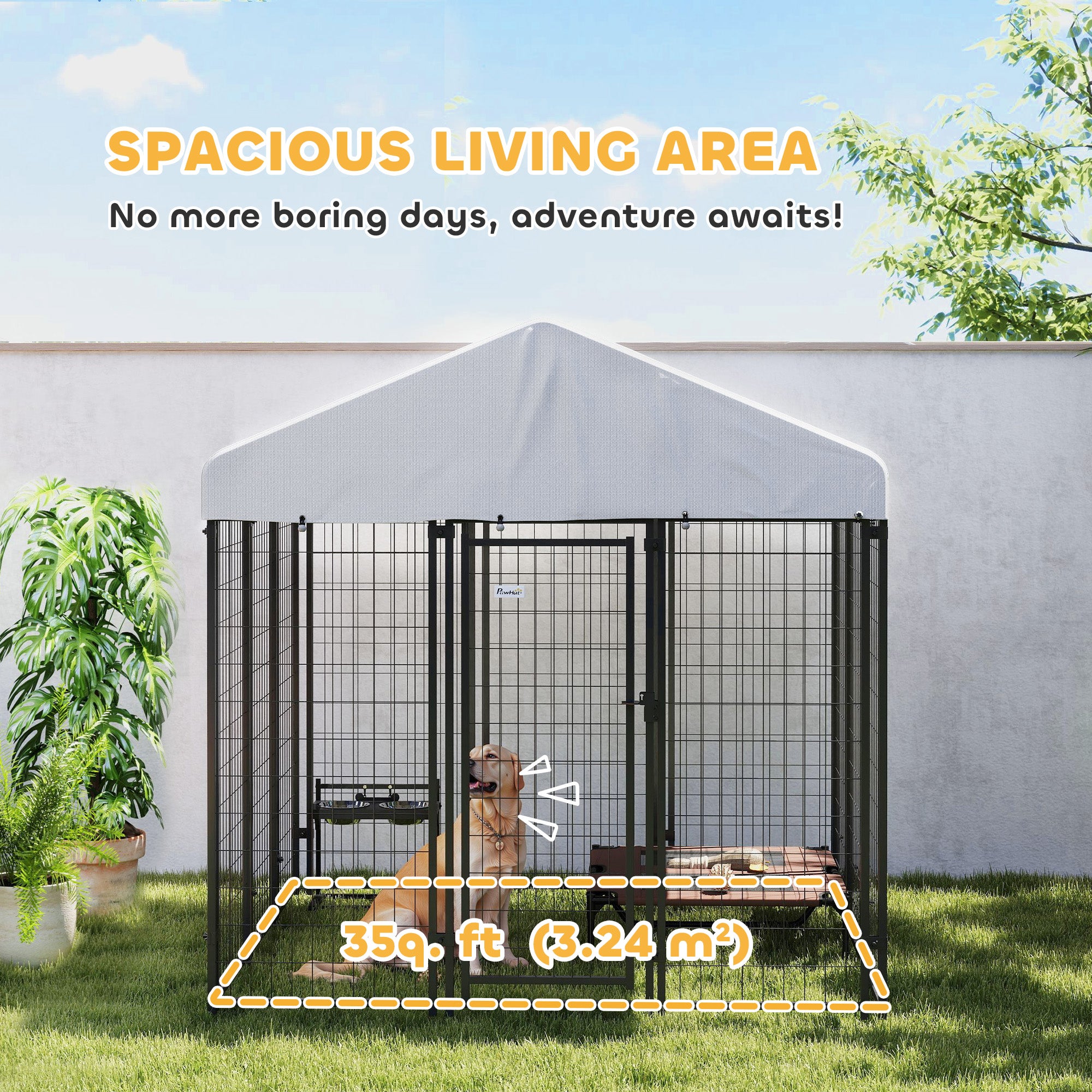 PawHut Outdoor Dog Kennel with Waterproof UV-Resistant Cover, for Large and Medium Dogs, 6' x 6' x 6', Silver