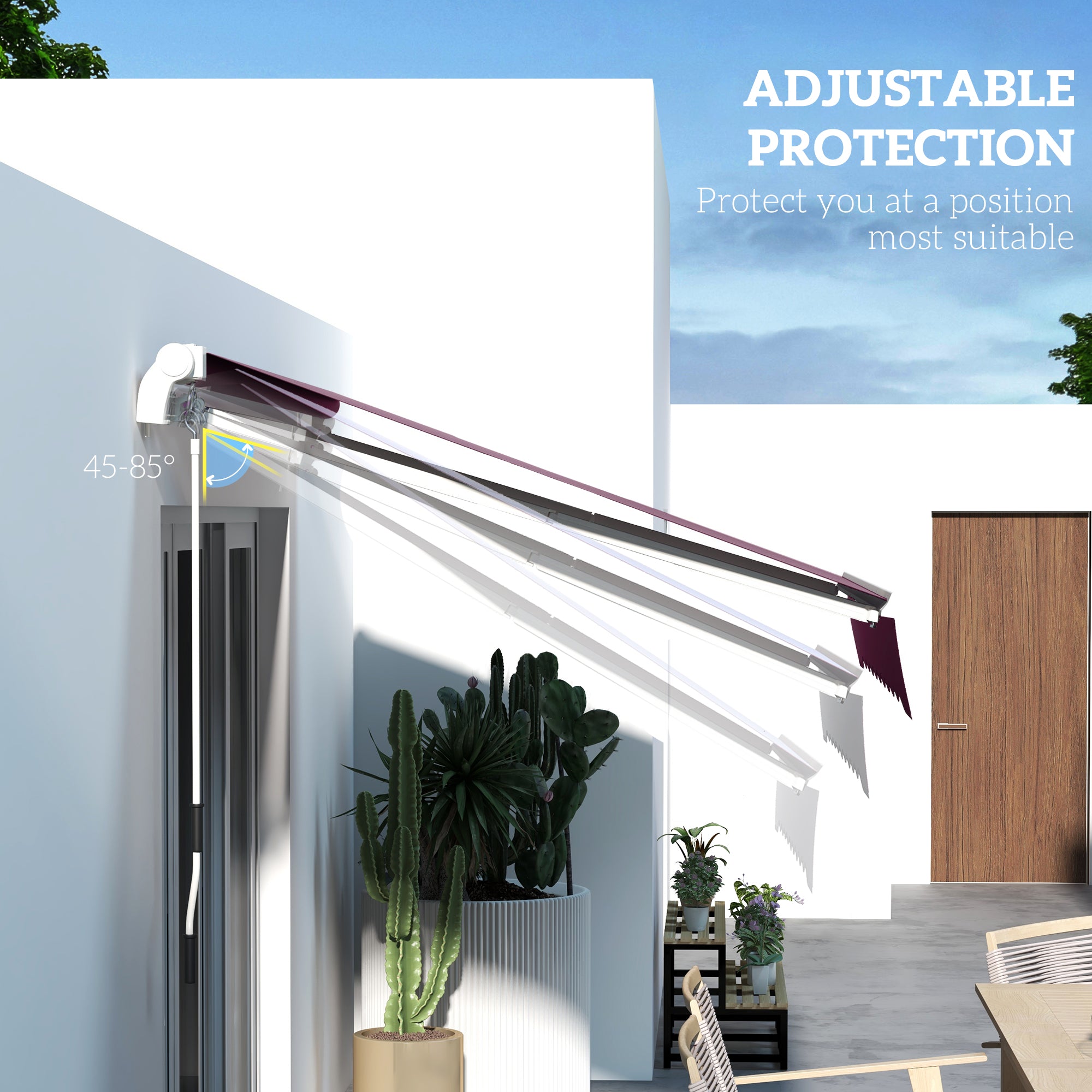 Outsunny 10' x 6.5' Manual Retractable Awning with LED Lights, Aluminum Frame Sun Canopies for Patio Door Window, Wine Red