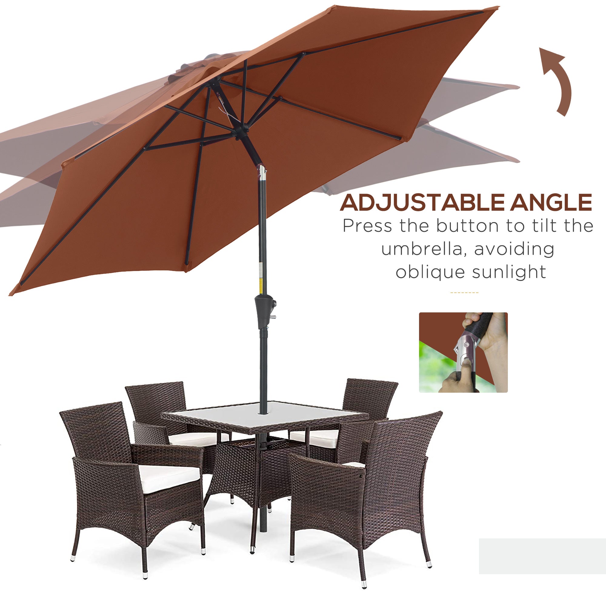 Outsunny 8.5FT Patio Umbrella, Round Garden Parasol with 6 Ribs, Market Sunshade Tilt Canopy w/ Crank Handle for Outdoor, Coffee