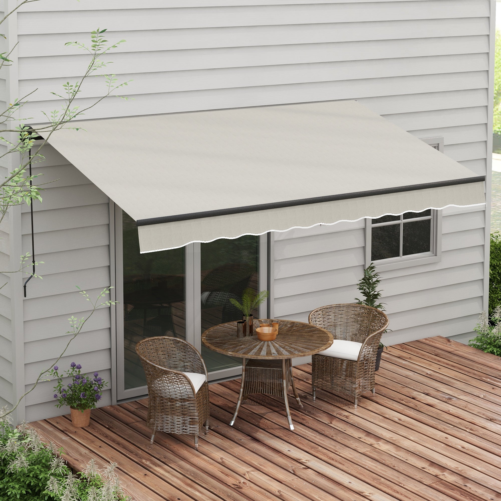 Outsunny 12' x 10' Retractable Awning, 280gsm UV Resistant Sunshade Shelter, for Deck, Balcony, Yard, Light Grey