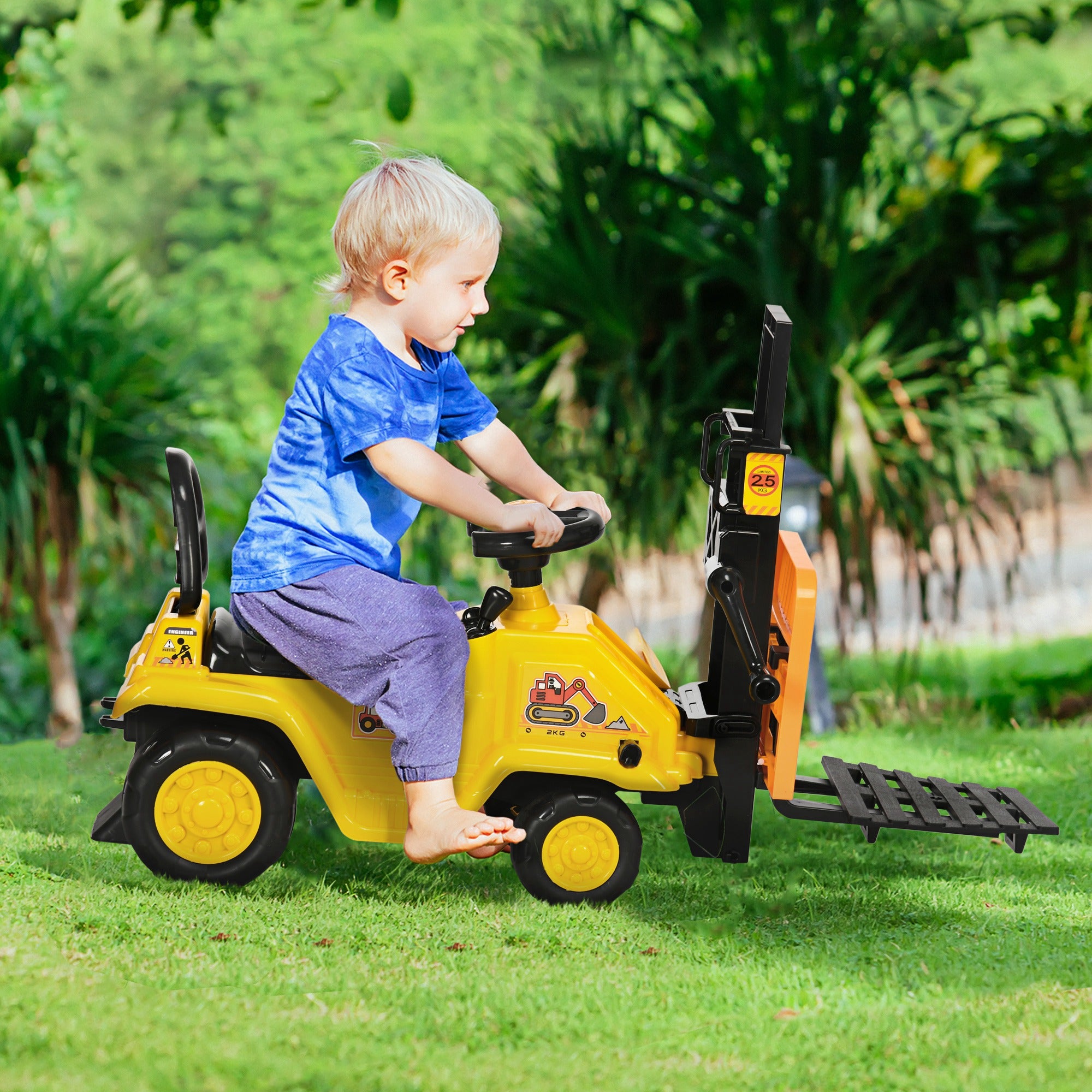 Aosom Ride On Forklift Toy No Power Construction Truck with Fork Tray Storage, for 3-4 Years Old, 33.9"x10.8"x 18.7", Yellow
