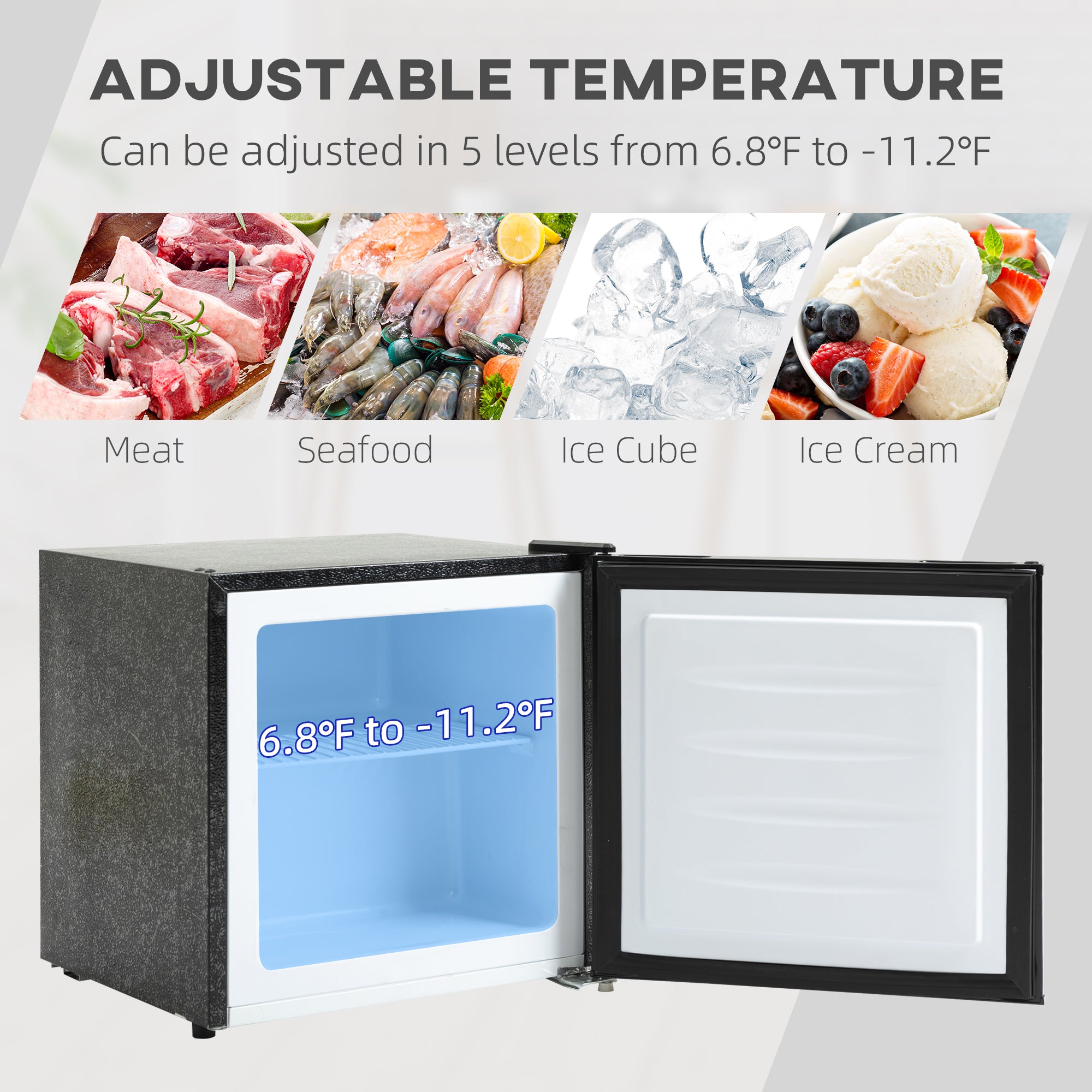 HOMCOM 1.1 Cu. Ft. Mini Freezer, Compact Upright Freezer with Reversible Door, Removable Shelf, Adjustable Temperature, Black