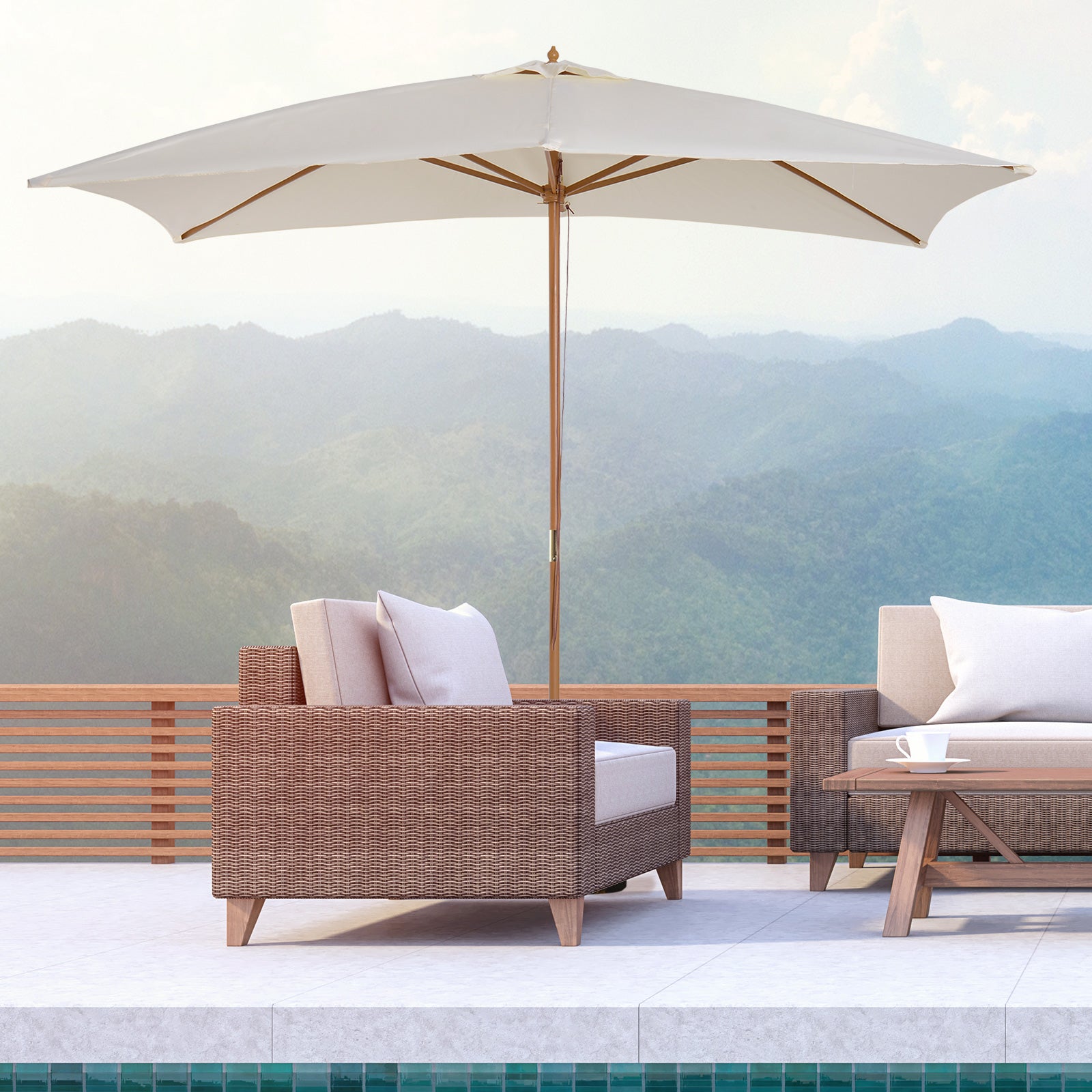 Outsunny Patio Umbrella Market Patio Sun Umbrella Rectangle Cream White