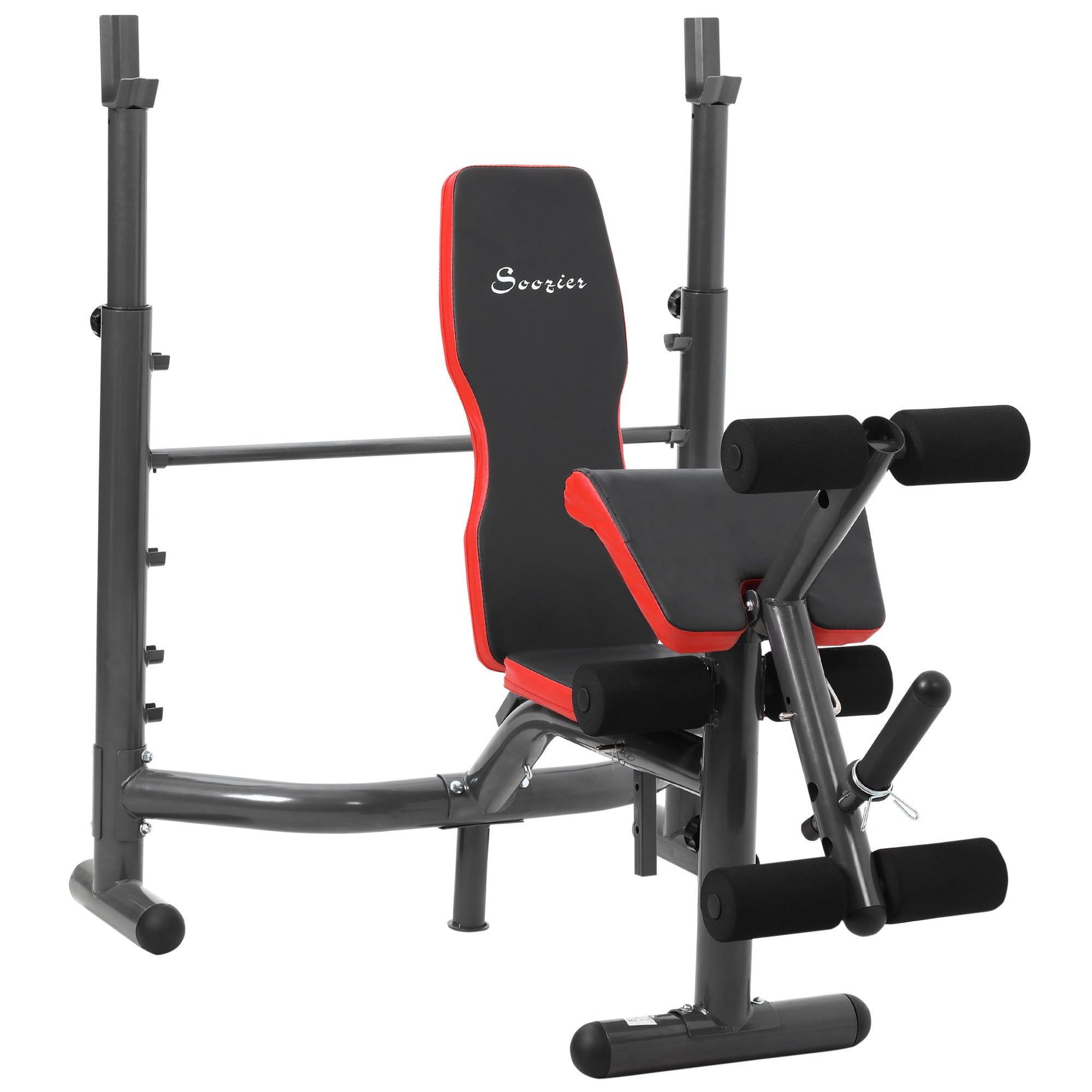 Soozier Press Bench, Heavy Duty Multiple Function Workout Adjustable Bench with Preacher Curl, Leg Developer