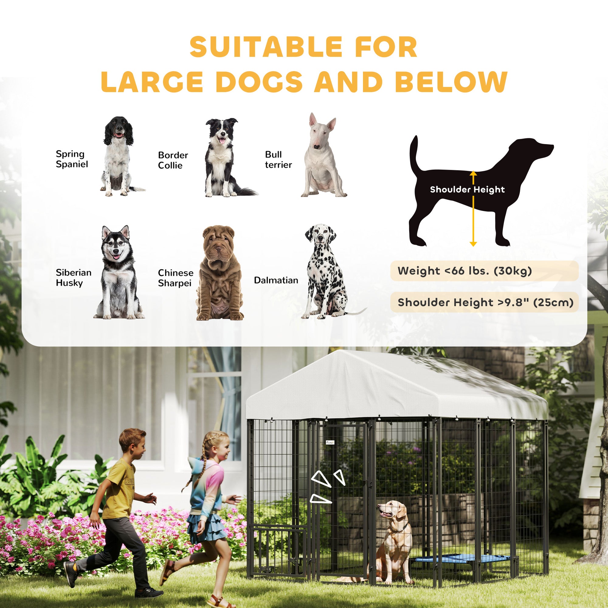 PawHut Outdoor Dog Kennel with Waterproof UV-Resistant Cover, Rotating & 4-Level Adjustable Feeding Bowls, 5.9 x 5.9 x 6 ft