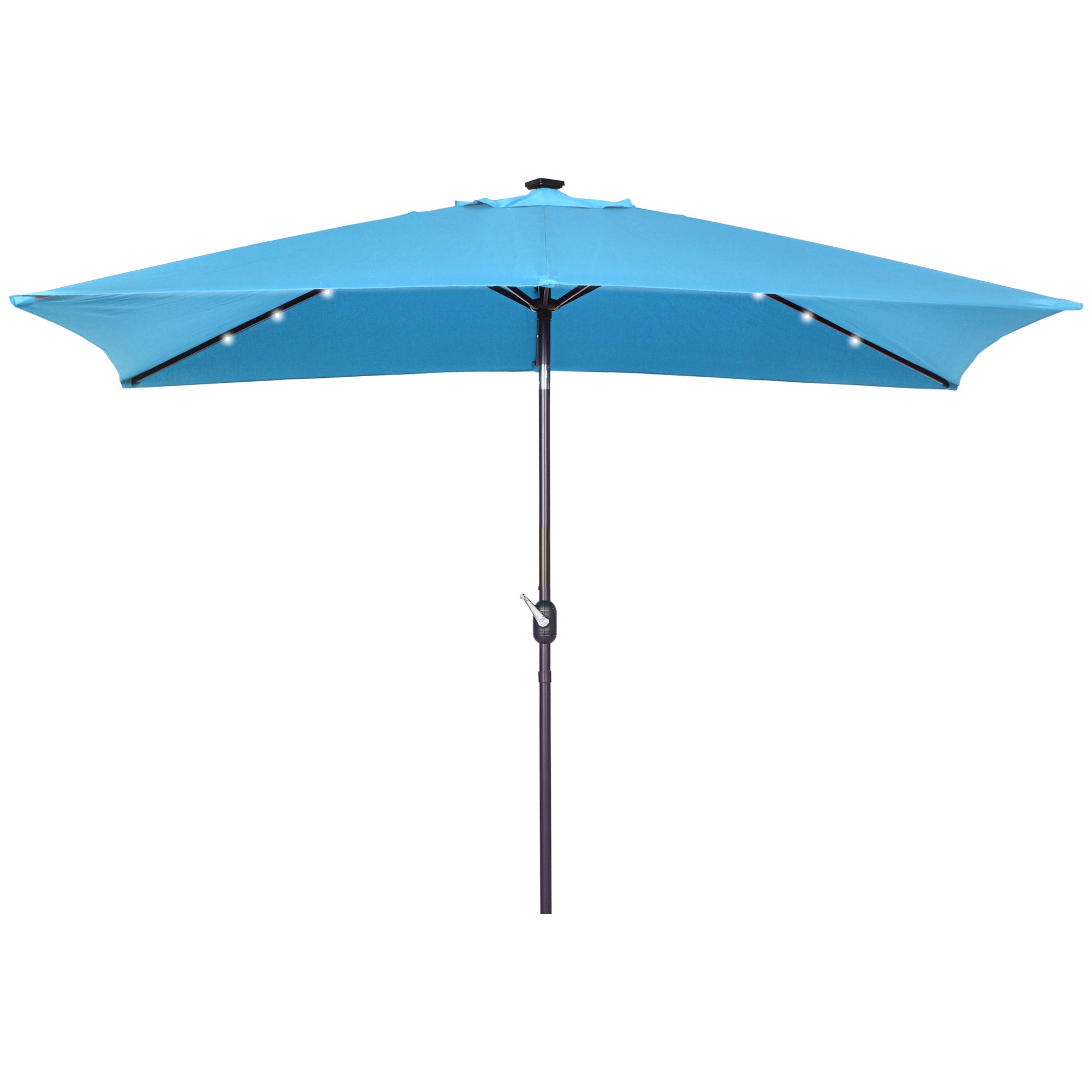 Outsunny 6.5x10ft Patio Umbrella Rectangle Solar Powered Tilt Aluminum Outdoor Market Parasol with LEDs Crank (Turquoise)