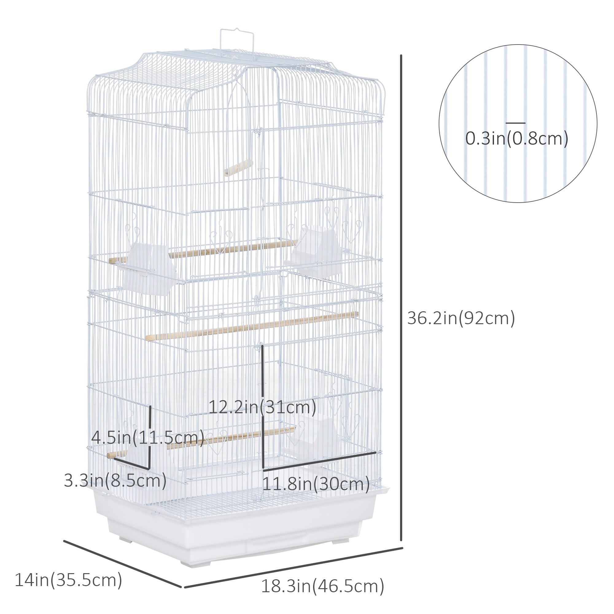PawHut 36" Bird Cage, Macaw Play House, Cockatoo, Parrot, Finch Flight Cage, 2 Doors, Perch 4 Feeder Pet Supplies, White