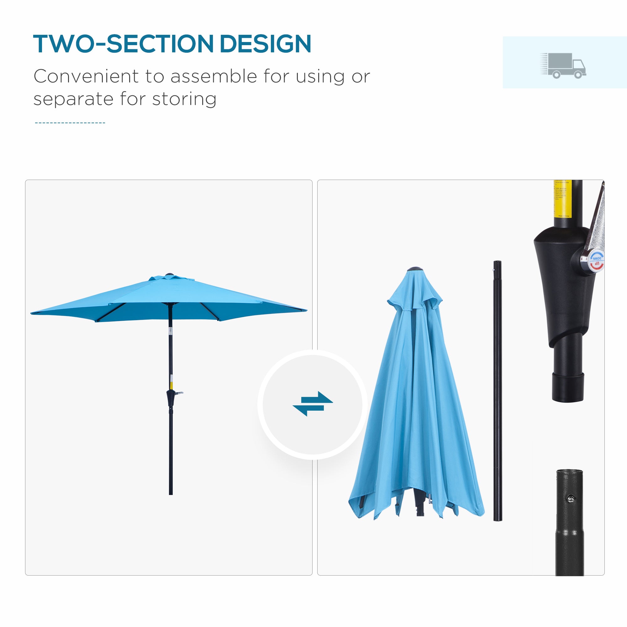 Outsunny 8.5' Round Aluminum Patio Umbrella Garden Parasol Market Sunshade Tilt Canopy w/ 6 Ribs, Crank Handle, Blue