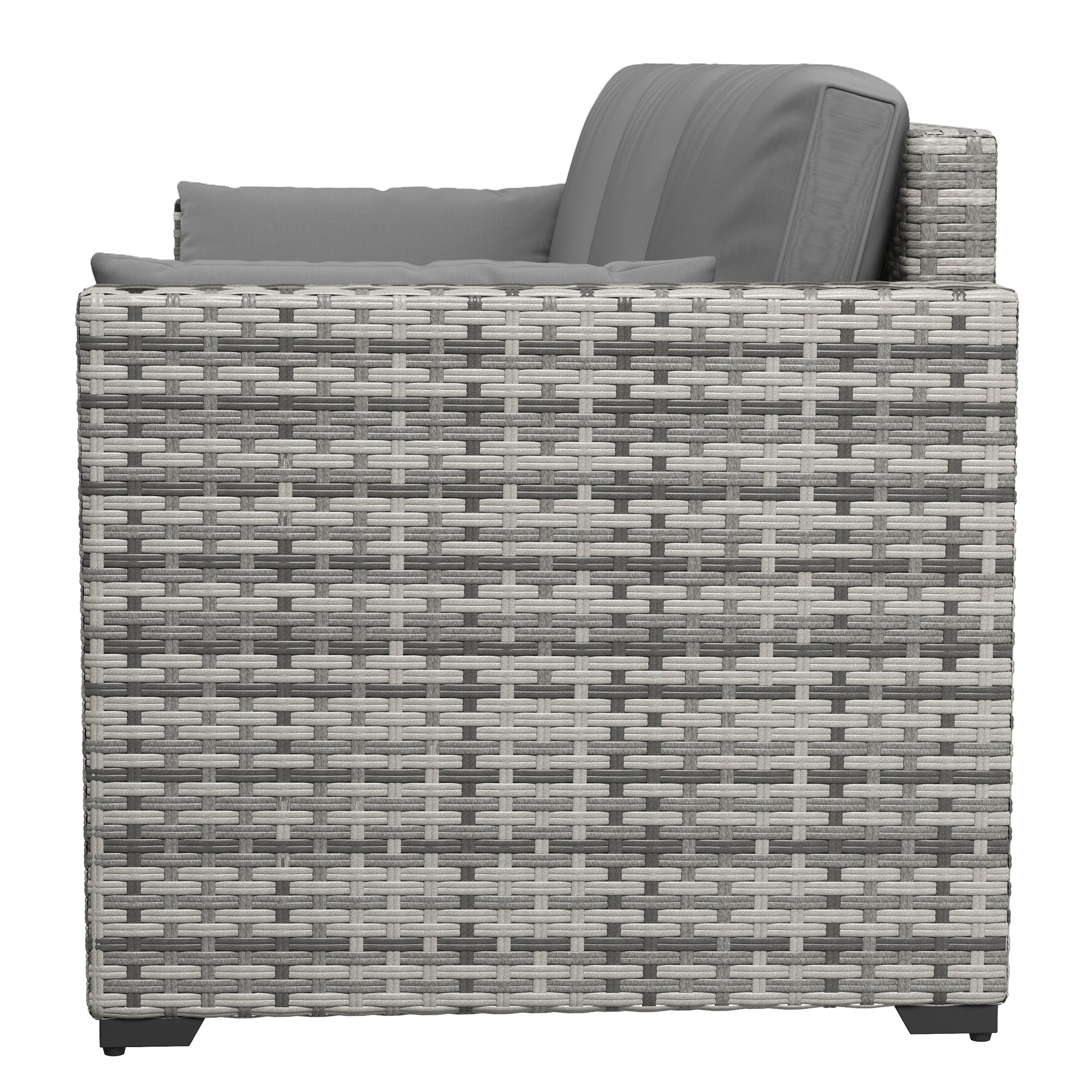 Outsunny 3-Seater Outdoor Sofa with Cushions, PE Rattan Conversation Patio Couch with Pillows for Garden, Poolside, Grey