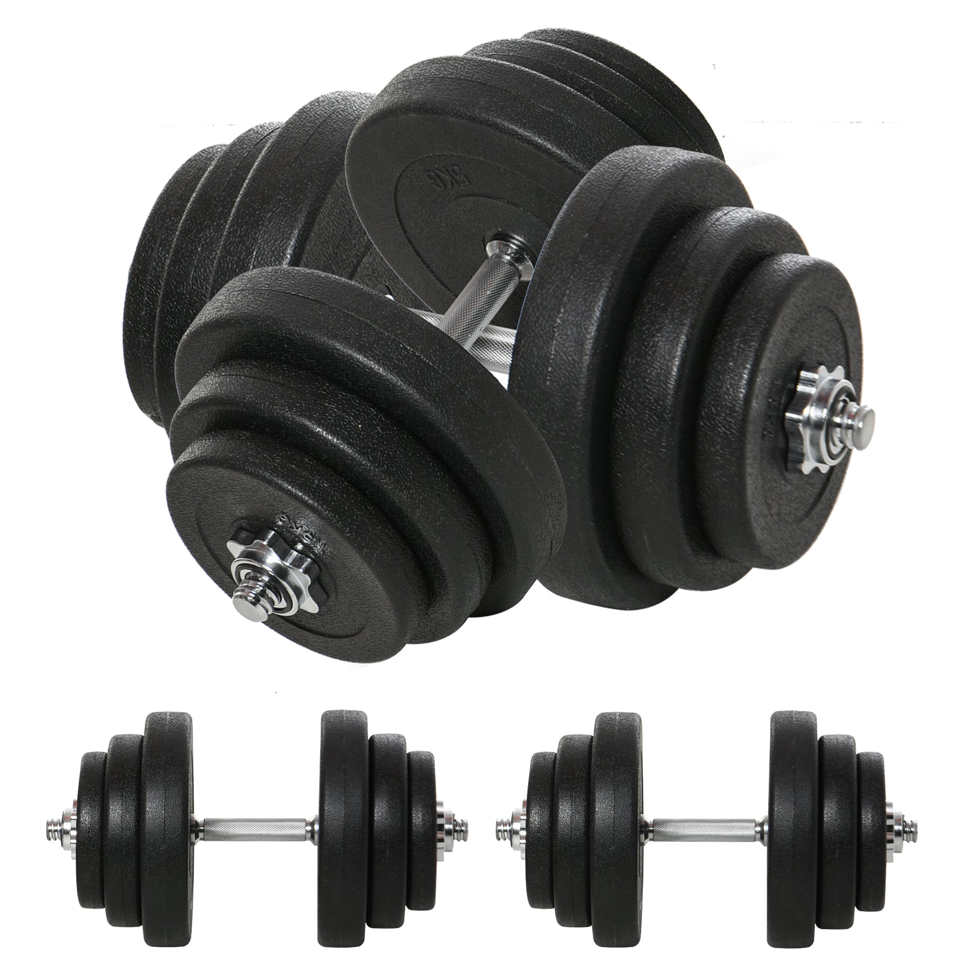 Soozier Adjustable 2 x 44lbs Weight Dumbbell Set for Weight Fitness Training Exercise Fitness Home Gym Equipment, Black (Pair)
