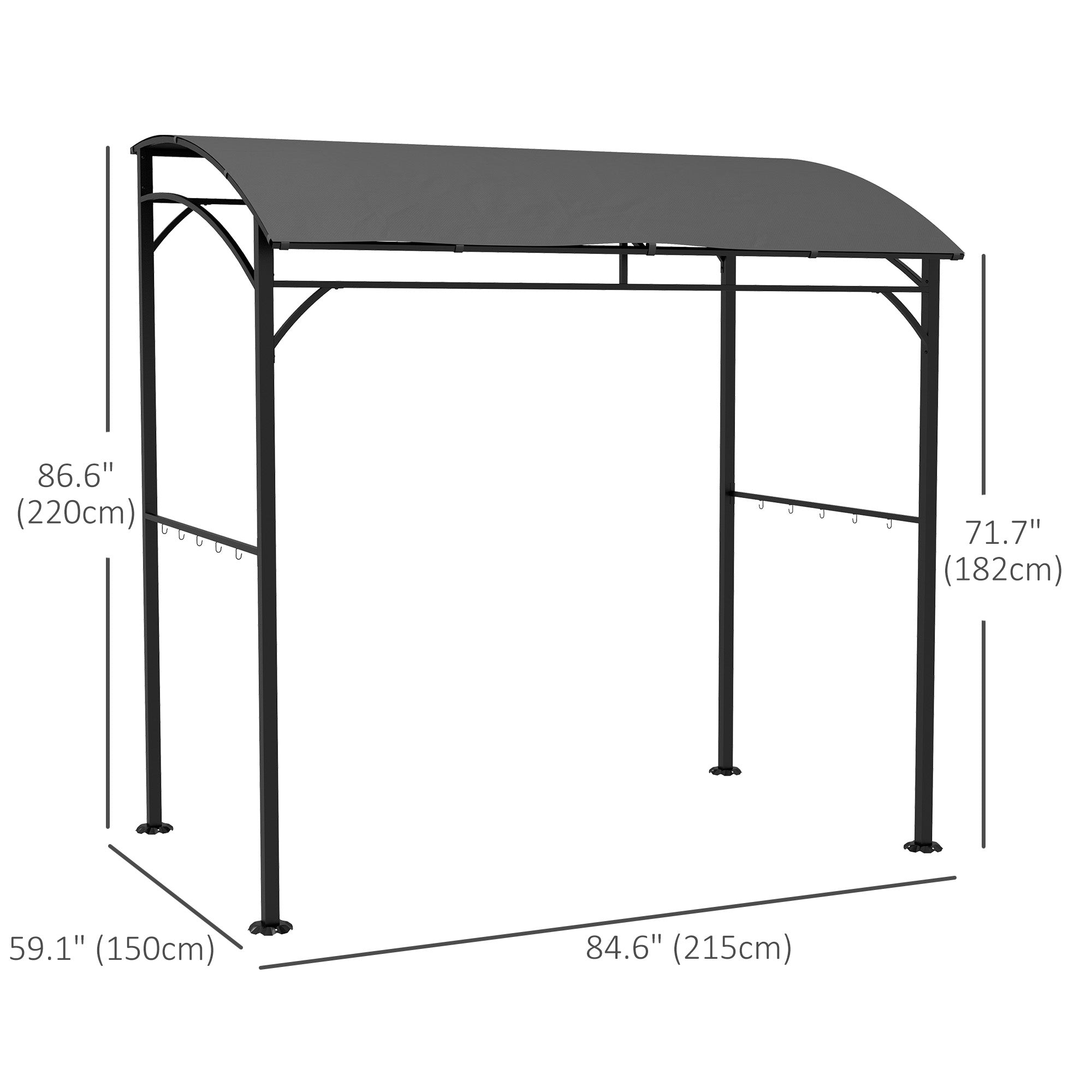 Outsunny 7' x 5' Garden Grill Canopy, BBQ Grill Gazebo Tent with Steel Frame and Hooks, Outdoor Sun Shade, Charcoal Grey