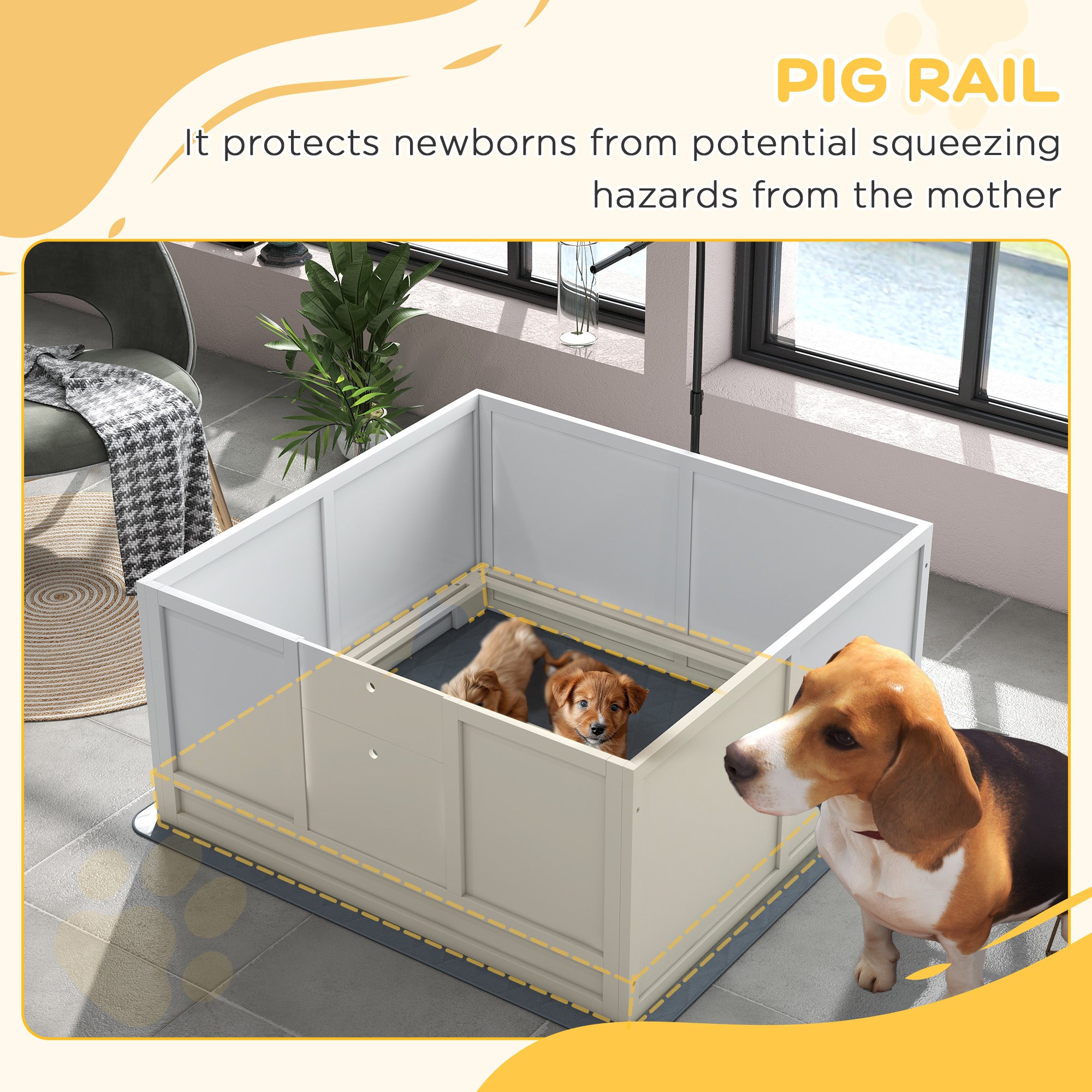 PawHut Whelping Box for Dogs with Retractable Light Stand, Waterproof Pad, Rail, Adjustable Height Door, 41" x 39"