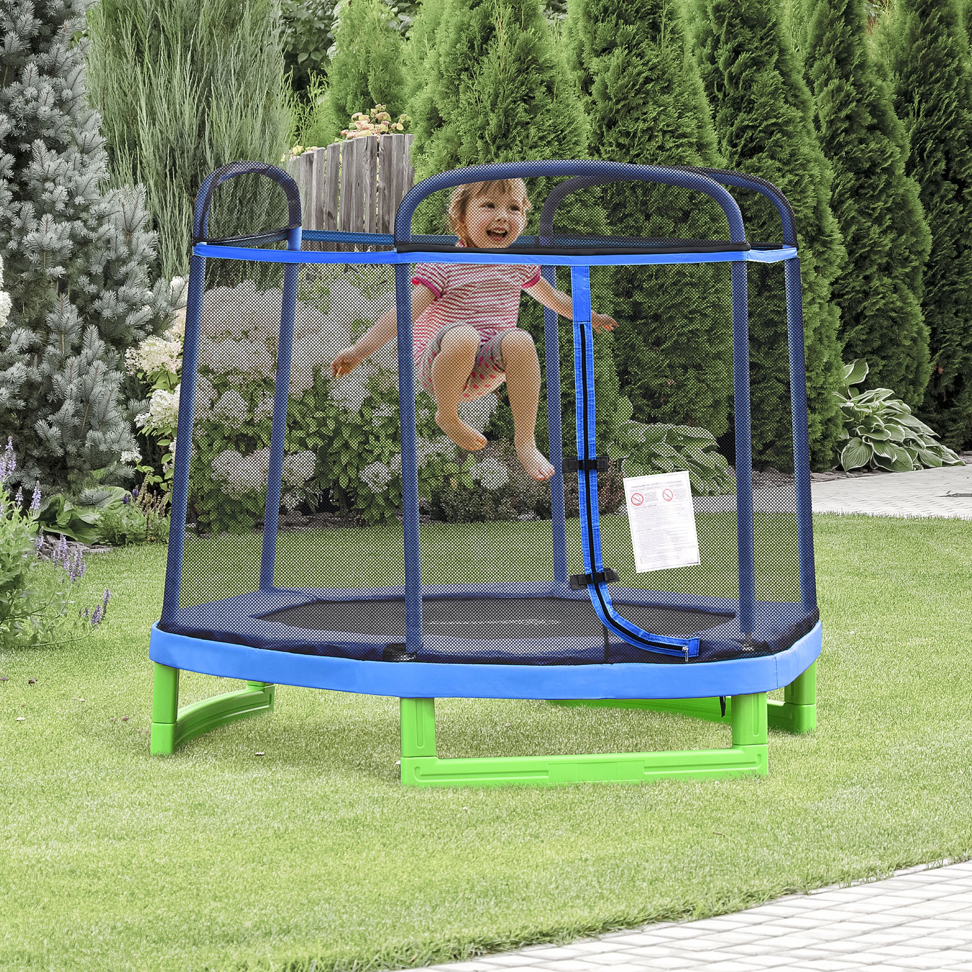 Outsunny 84.75" Kids Trampoline 7 FT Indoor Outdoor Trampolines with Safety Net Enclosure Built-in Zipper Padded Covering, for Boys and Girls, Blue