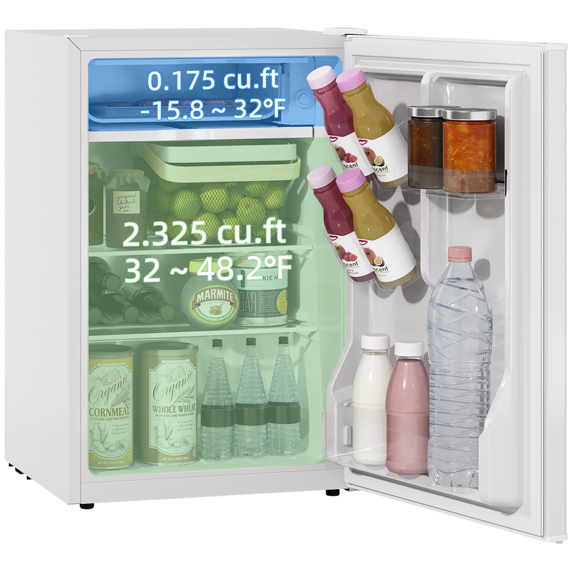 HOMCOM 2.5 Cu.Ft Mini Fridge, Single Door Compact Refrigerator with Freezer, Adjustable Thermostat, Reversible Door, White