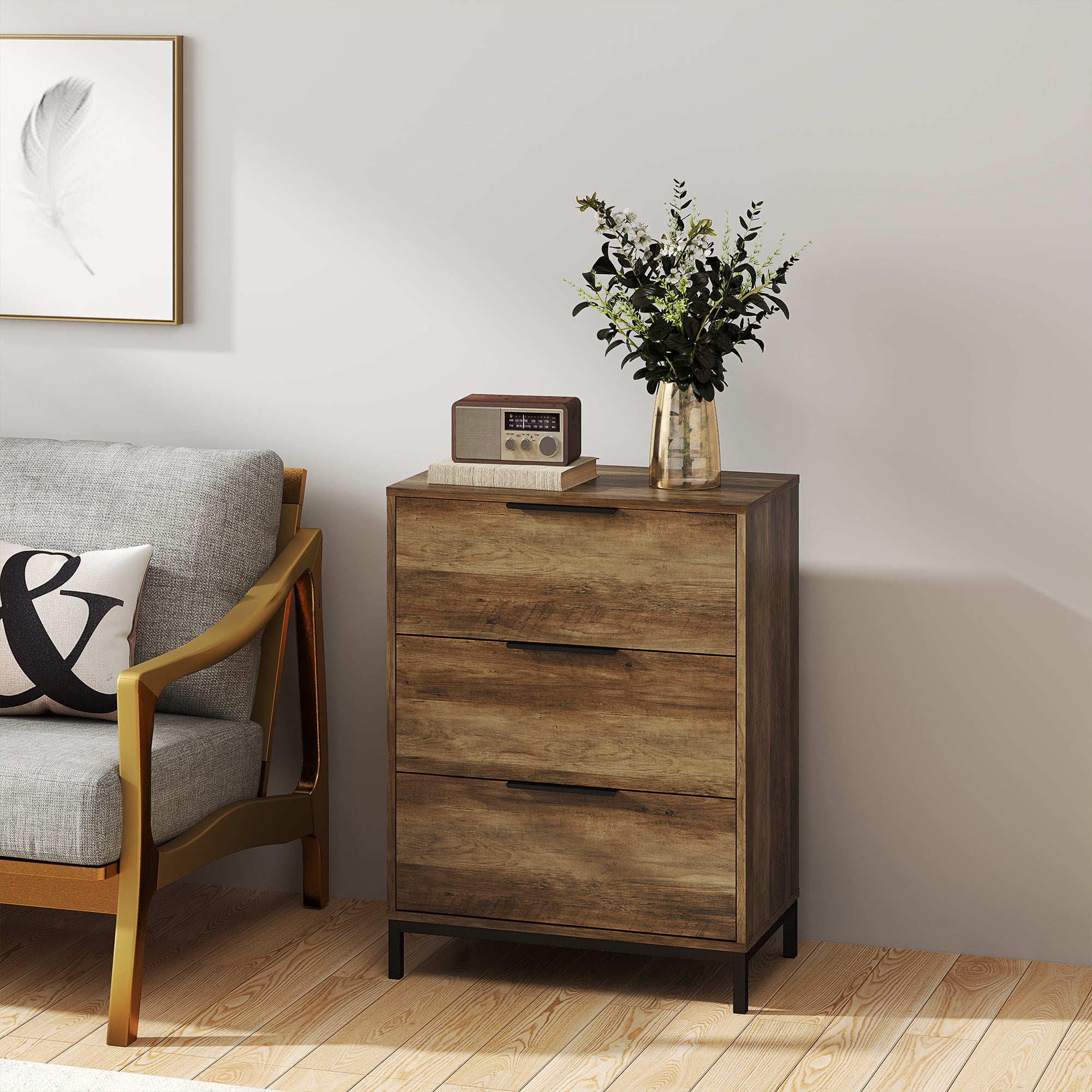 HOMCOM Dresser for Bedroom, 3 Drawer Dresser Tower, Chest of Drawers for Hallway, Entryway, Closet, Natural