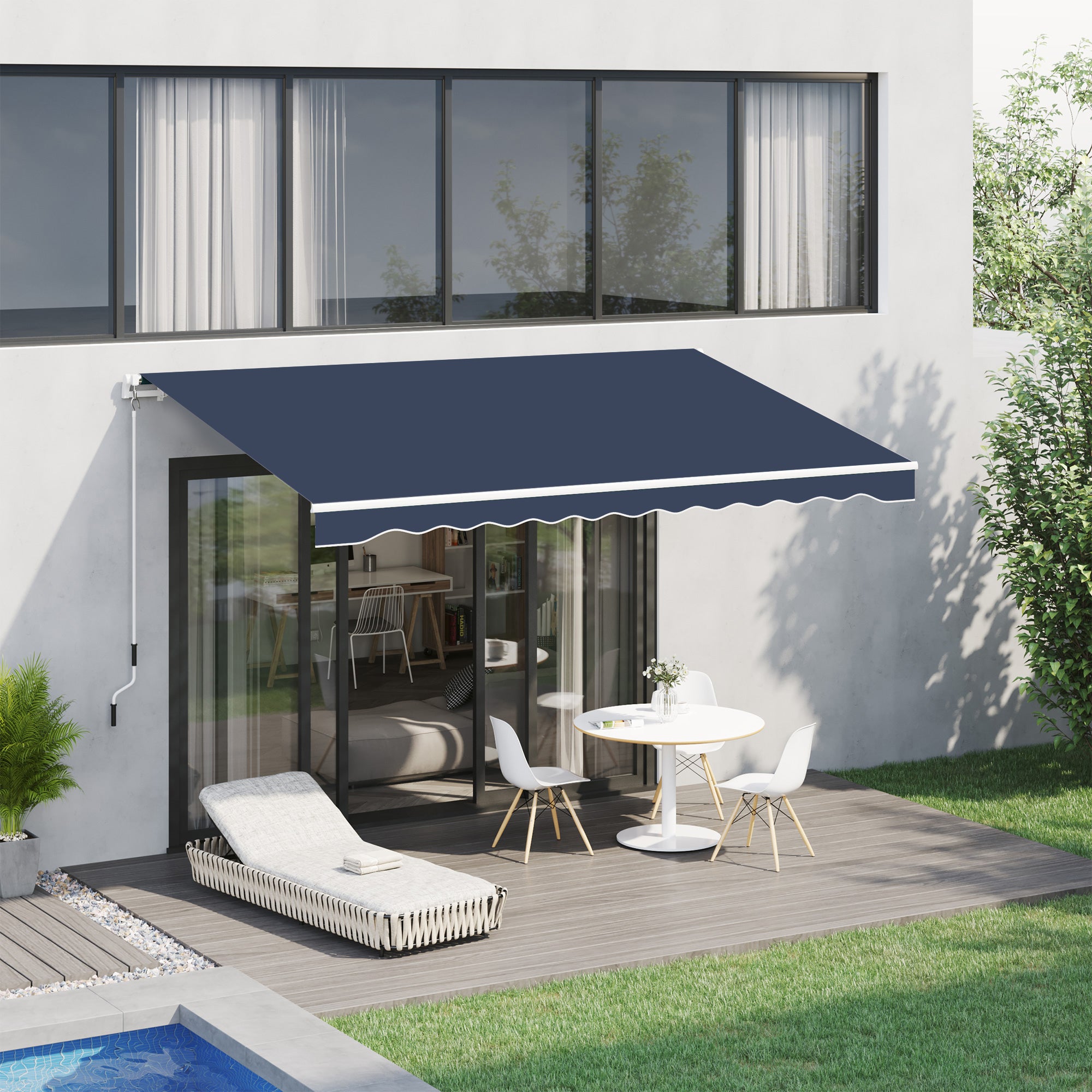 Outsunny 10' x 8' Manual Retractable Awning, Sun Shade Shelter Canopy, with Aluminum Frame and UV Protection for Patio Deck Yard Window Door, Blue