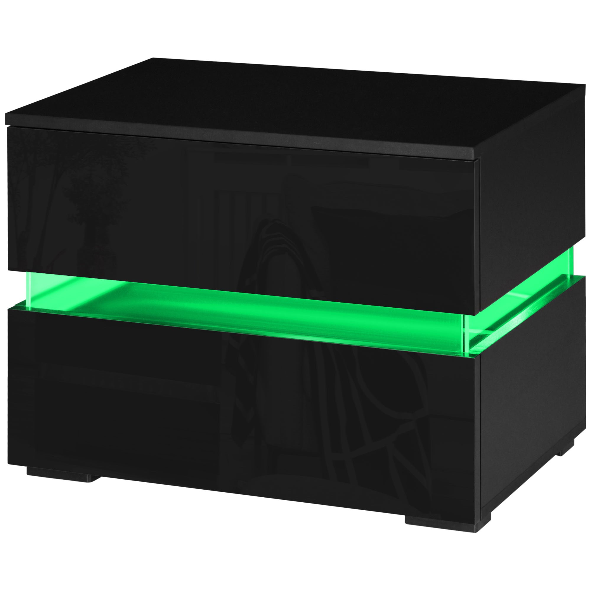 HOMCOM Modern Nightstand, Bedside Table with 2 Drawers, USB Powered RGB LED Lights, Remote for Bedroom, Black