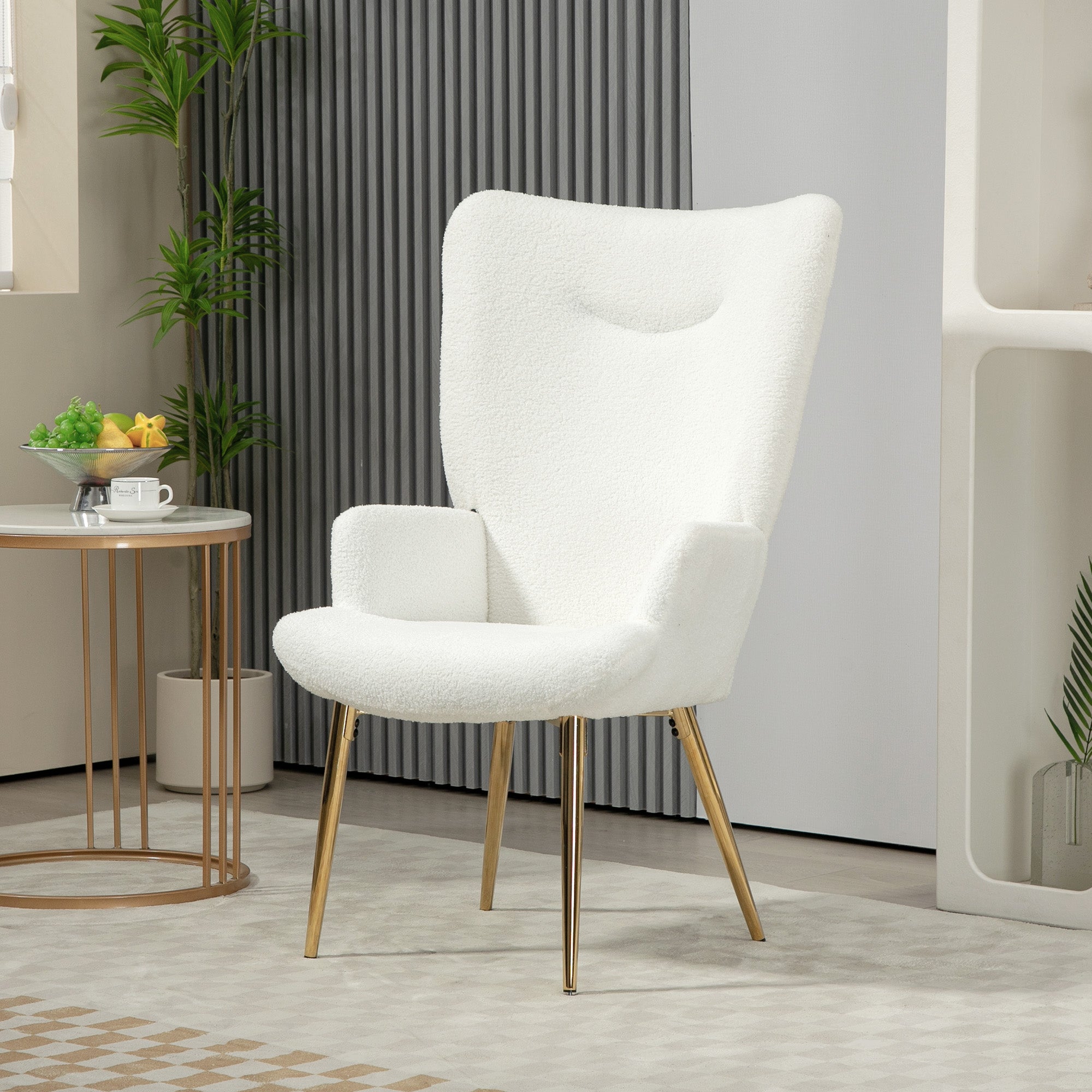 HOMCOM Modern Accent Armchair, Sherpa Boucle Lounge Chair with Metal Legs for Living Room, Bedroom, White