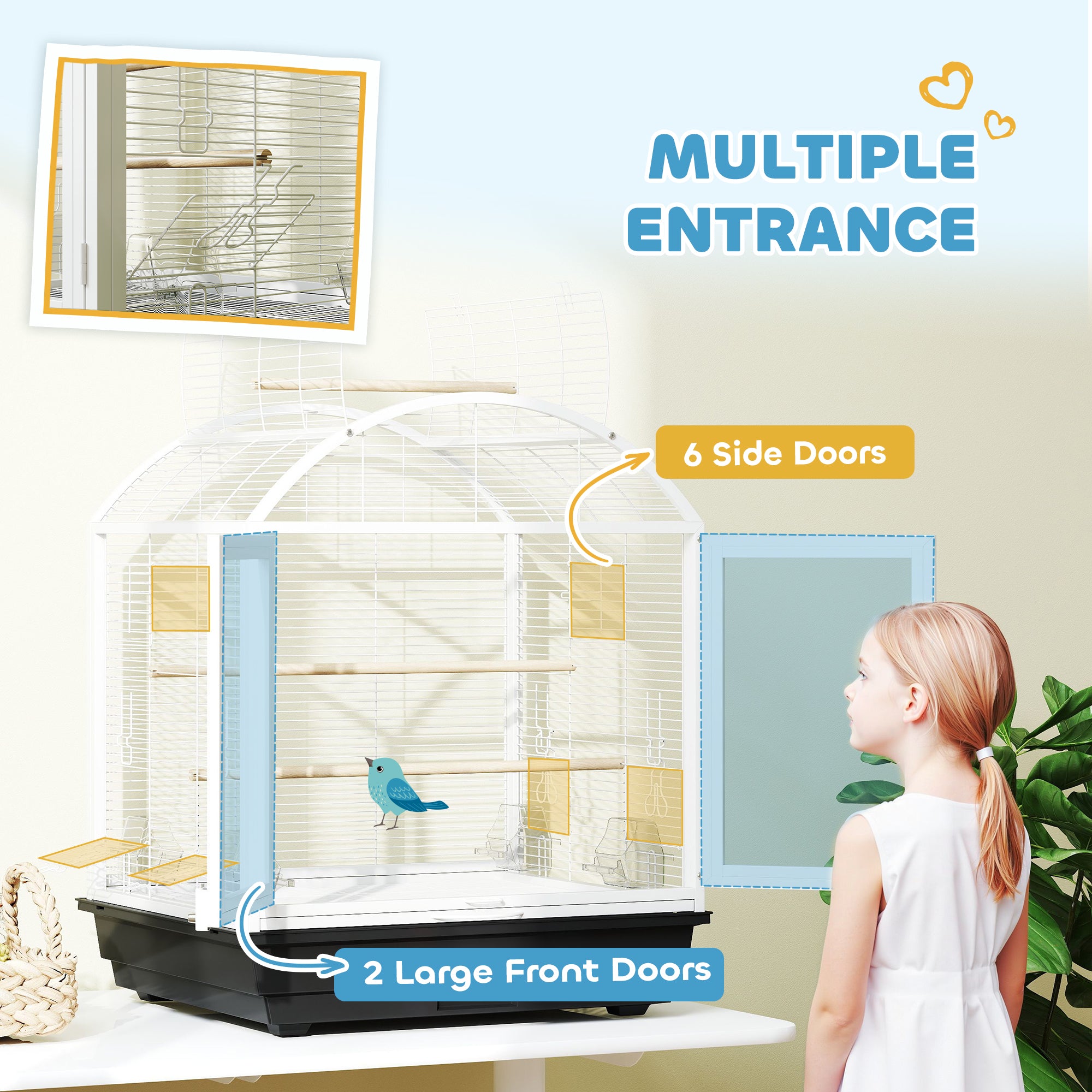 PawHut 30 Inch Open Top Bird Cage with Rolling Stand, Removable Tray, Food Container for Medium Small Bird, Finches, Dark Grey