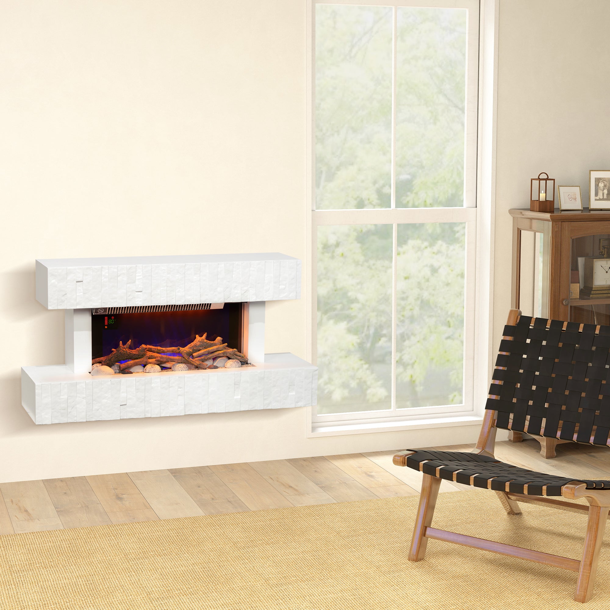 HOMCOM 32 Inches Freestanding Electric Fireplace with Mantel, 1500W Replaceable Fireplace Insert Heater with Timer, White