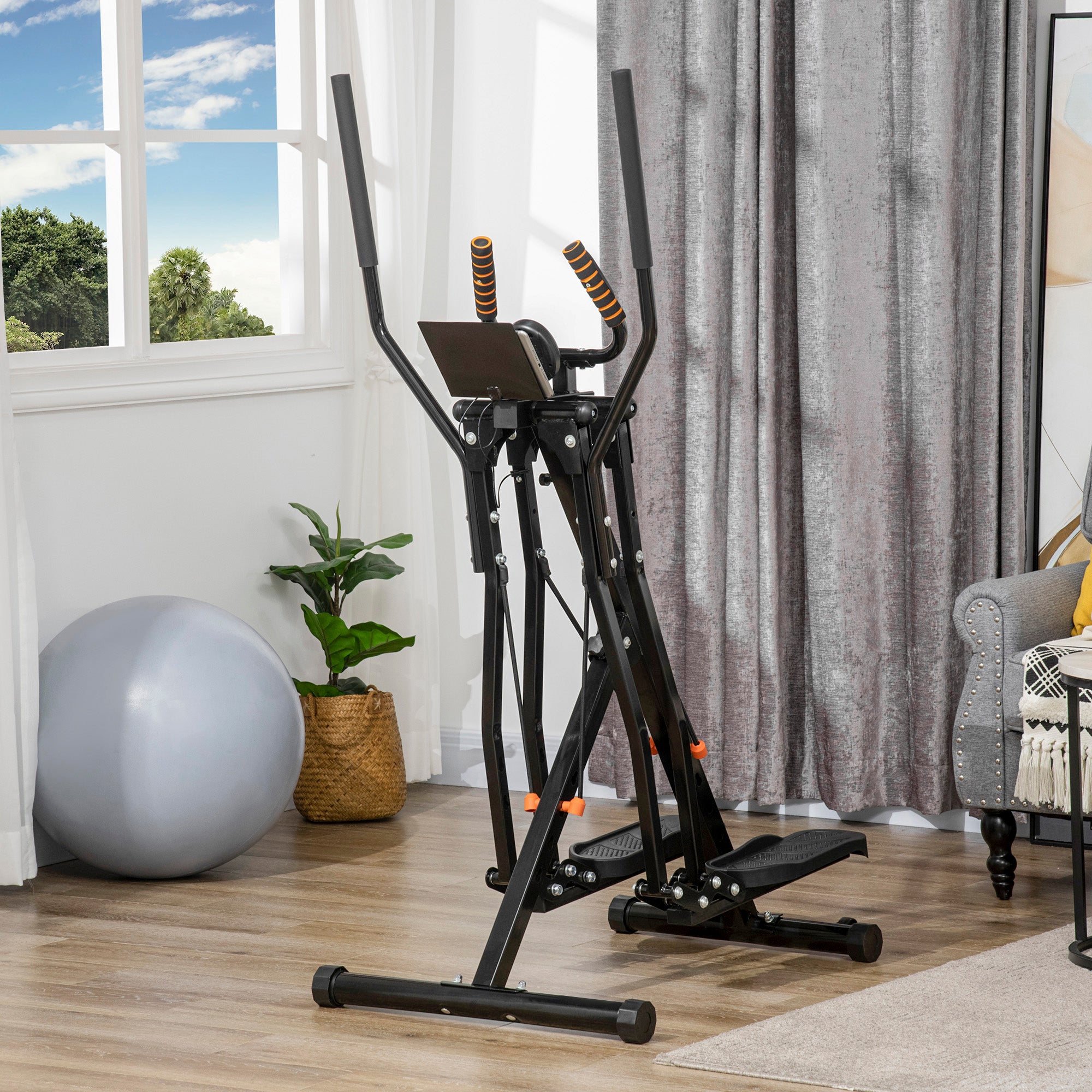 Soozier Gazelle Glider Air Walker Exercise Machine Elliptical Trainer with Four Resistance Levels, LCD Monitor, Heart Rate Sensor, Two Wheels