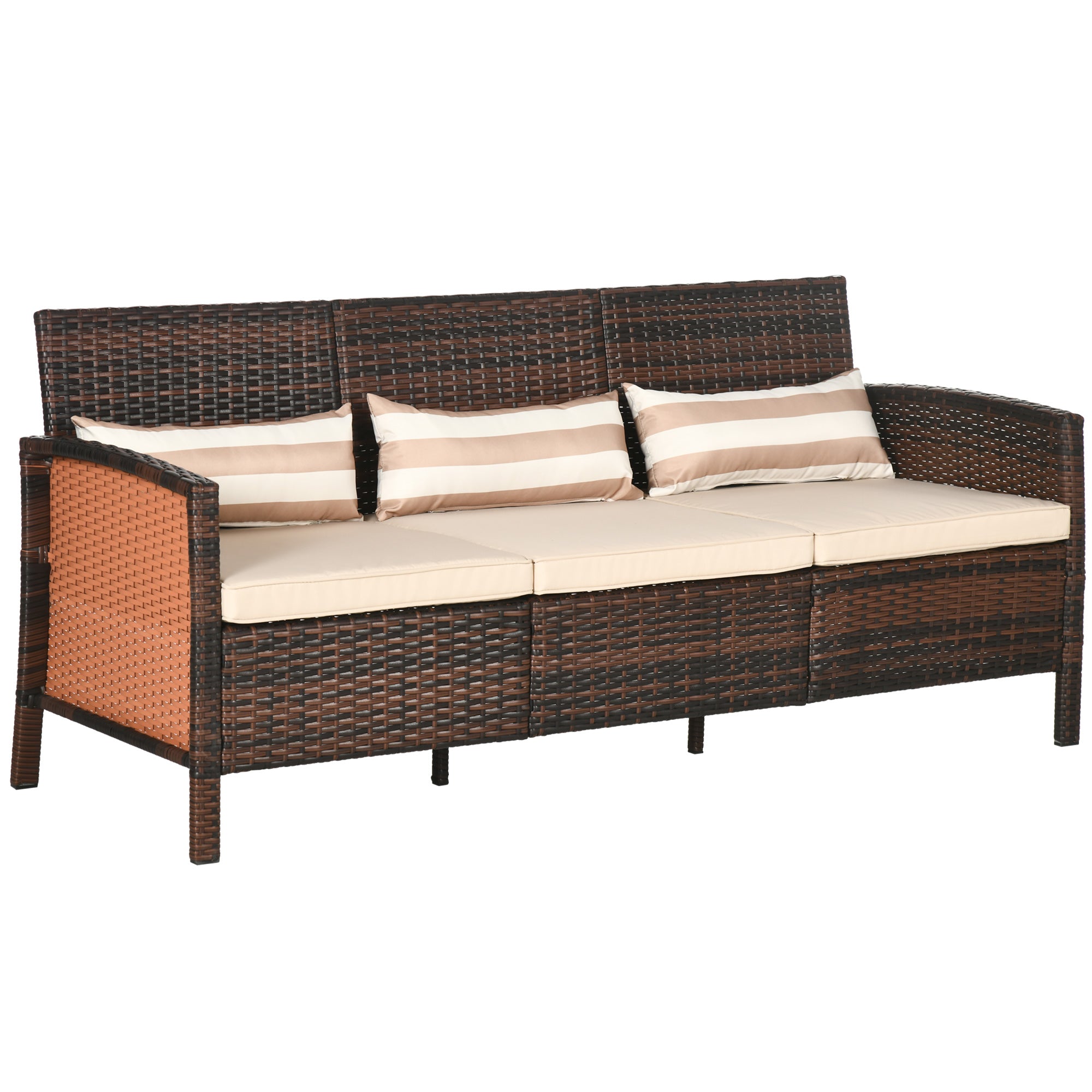 Outsunny 3-Seater Wicker Sofa, PE Rattan Outdoor Couch Conversation Furniture with Removable Cushions for Patio, Garden, Brown