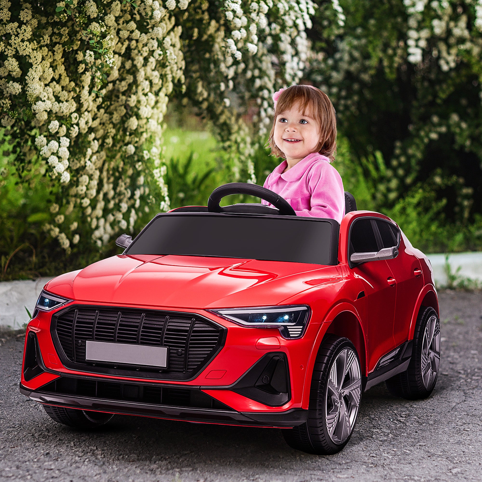 Aosom 12V Kids Electric Ride On Sports Car, Battery Powered Toy w/ Parent Remote Control, Safety Belt, LED Lights, Music, and Horn, for 3-5 Years Old, Red