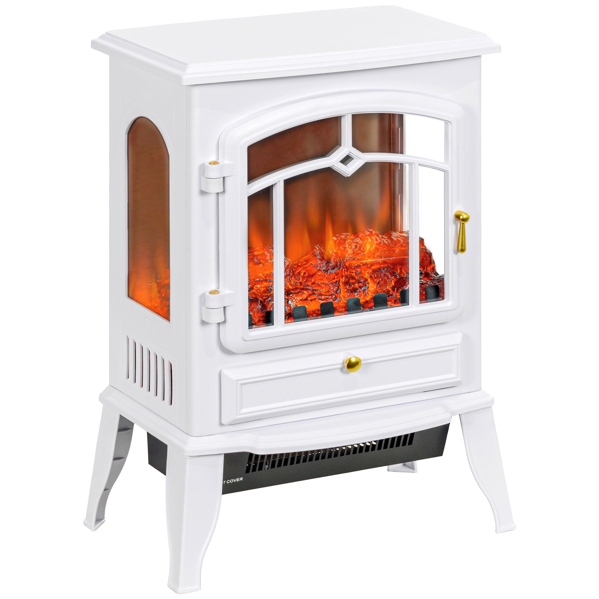 HOMCOM 22" Electric Fireplace Stove, 1500W Freestanding Fireplace Heater with Adjustable Temperature, White
