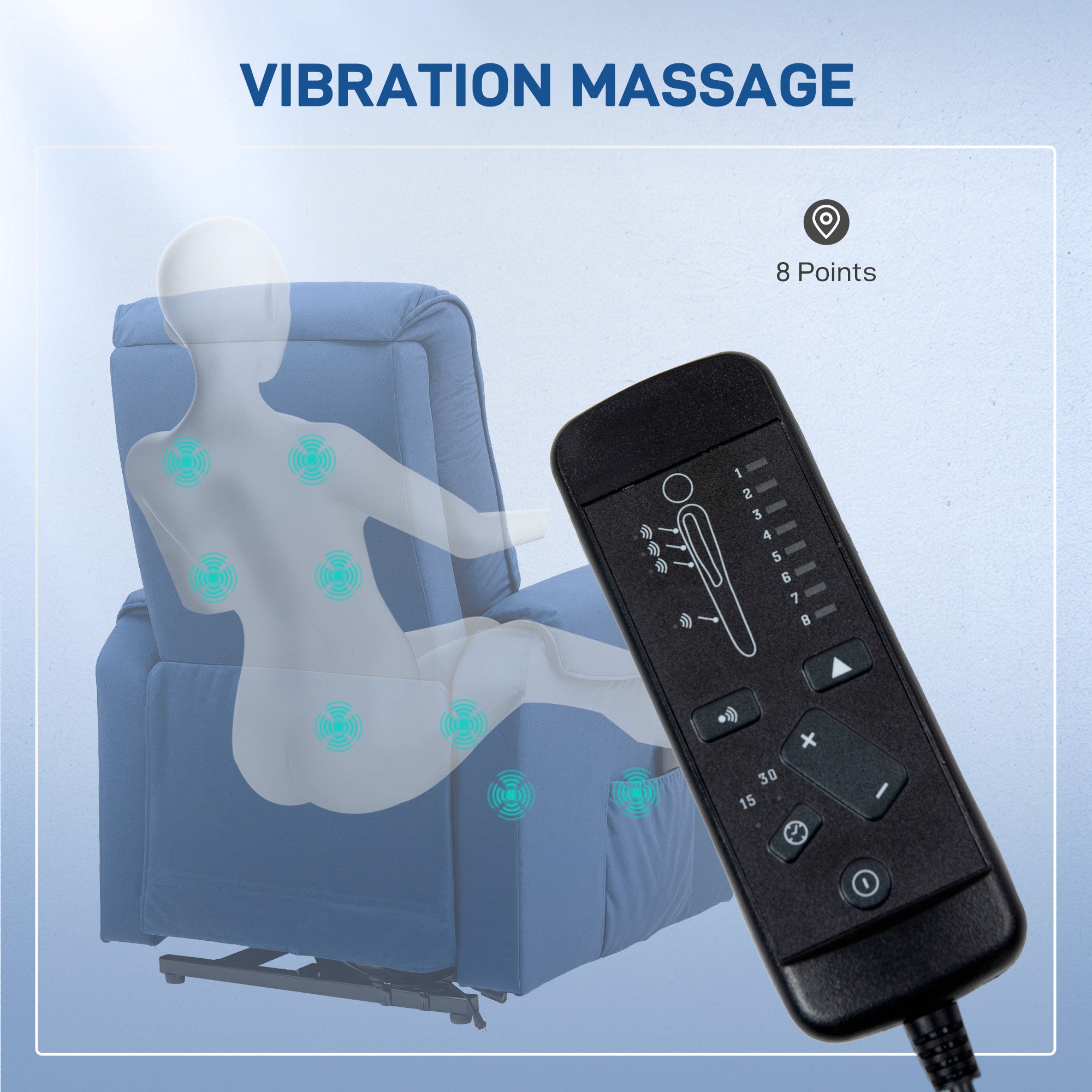 HOMCOM Lift Chair for Elderly, Massage Recliner Chair with 8 Vibration Points, Footrest, Remote Control, Side Pockets Dark Blue