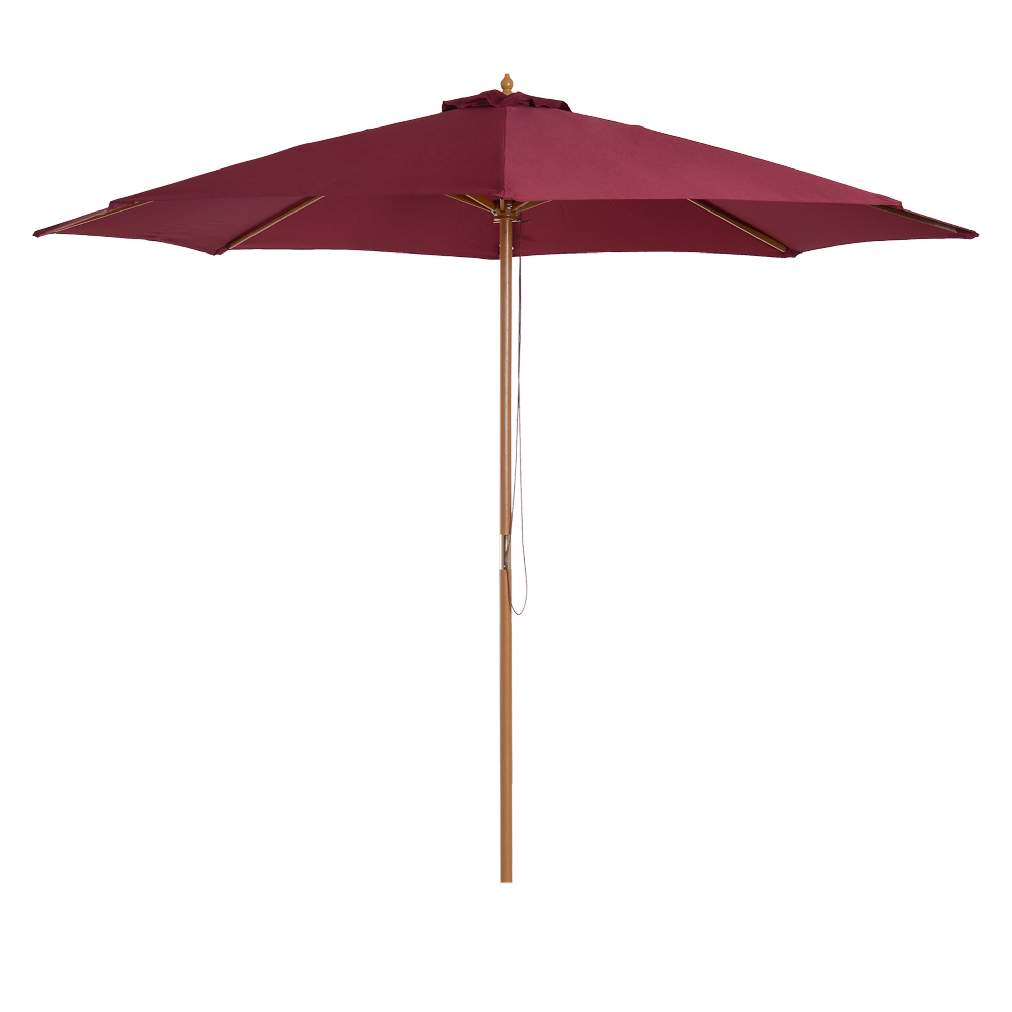 Outsunny 10' x 8' Bamboo Wooden Round Market Patio Sun Umbrella Garden Parasol Outdoor Sunshade Canopy, Wine Red