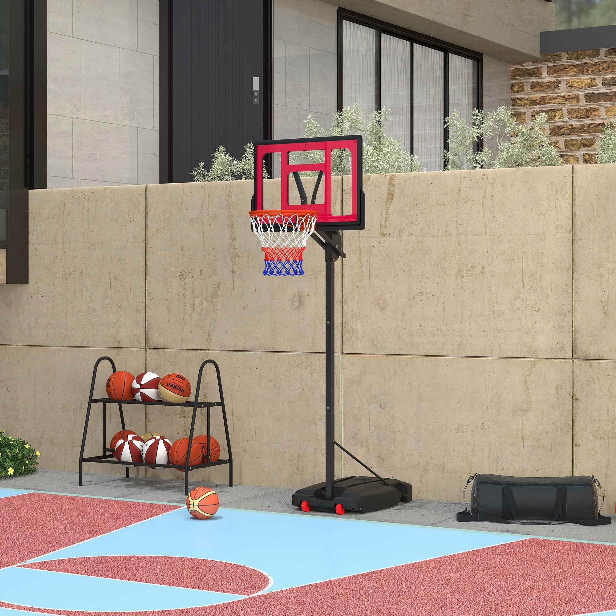 Qaba Kids Basketball Hoop, 6.6-8.5ft Adjustable Height Basketball Net with Weight Bag, for Indoor Outdoor, for 6+ Years