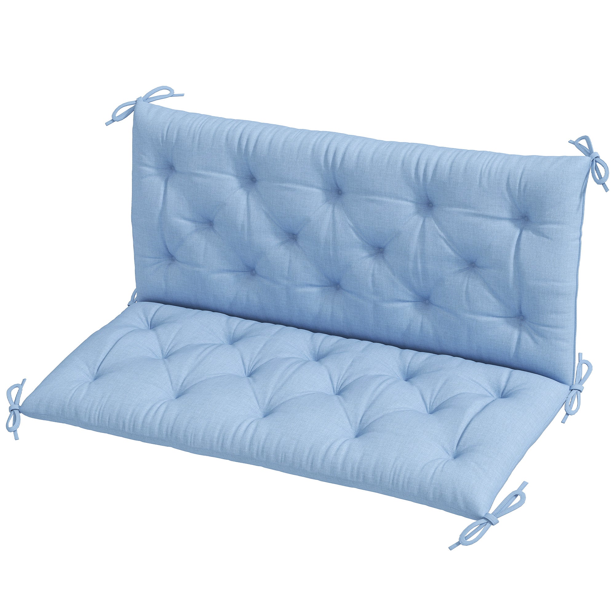 Outsunny 2 Seater Garden Bench Cushion, Thick Outdoor Non-Slip 2 Seater Soft Pad With Backrest for Garden Patio, 47" x 43" x 5", Light Blue