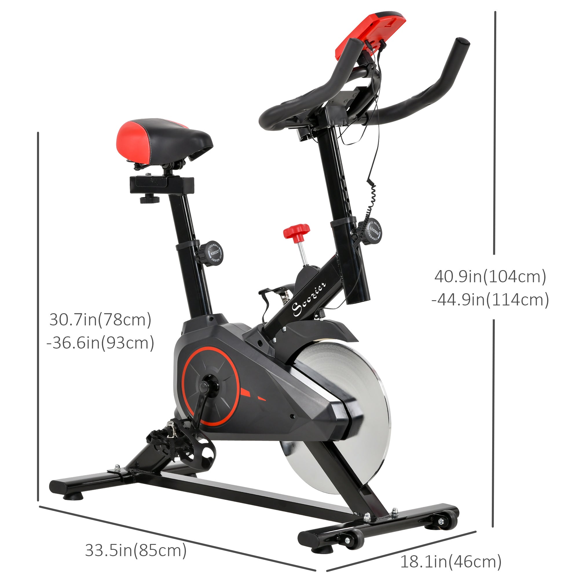 Soozier Upright Exercise Bike Indoor Bicycle Cardio Workout Cycling Machine Fitness Equipment for Home Gym w/ Adjustable Resistance Flywheel LCD Monitor