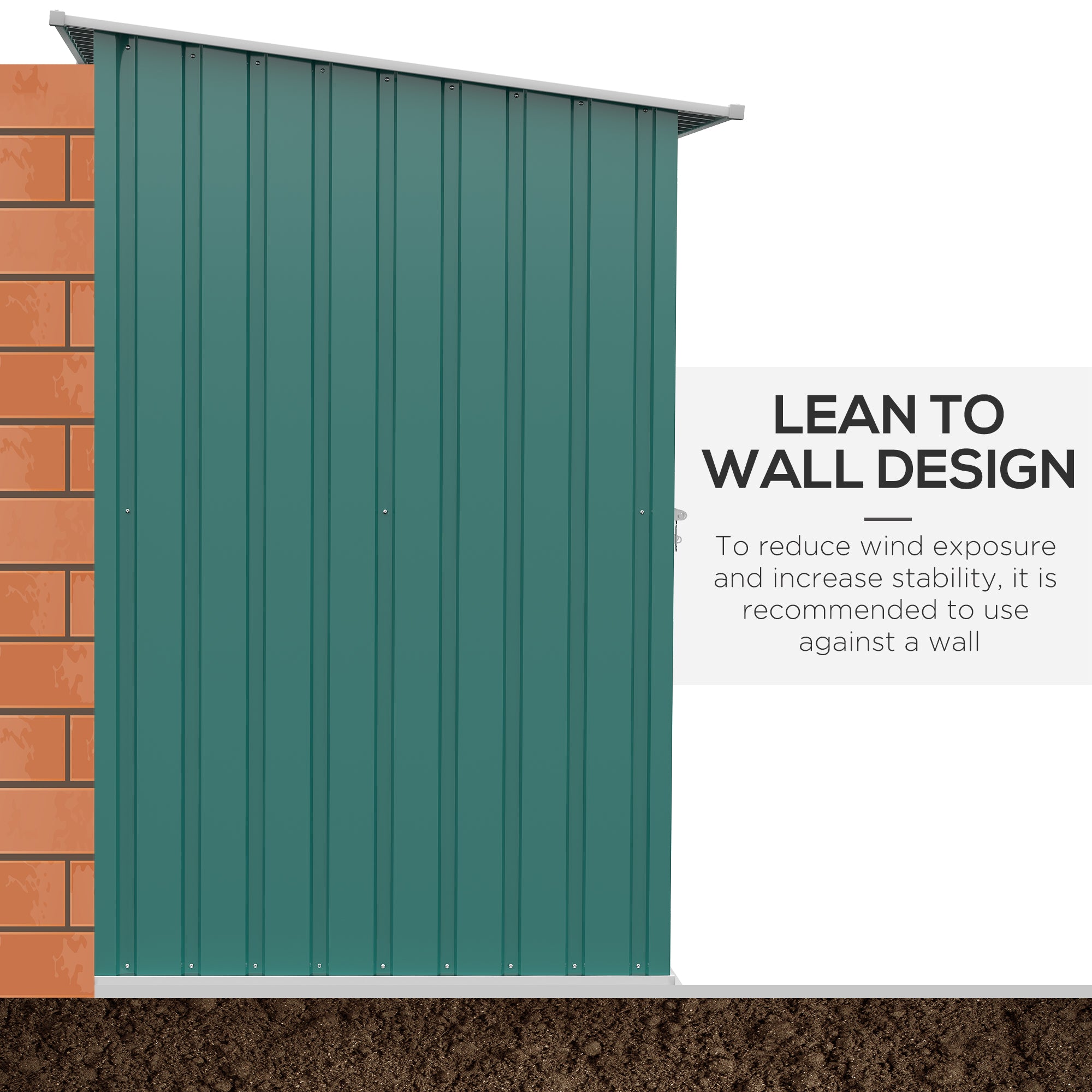 Outsunny 3.3' x 3.4' Lean-to Garden Storage Shed, Outdoor Galvanized Steel Tool House with Lockable Door for Patio Green