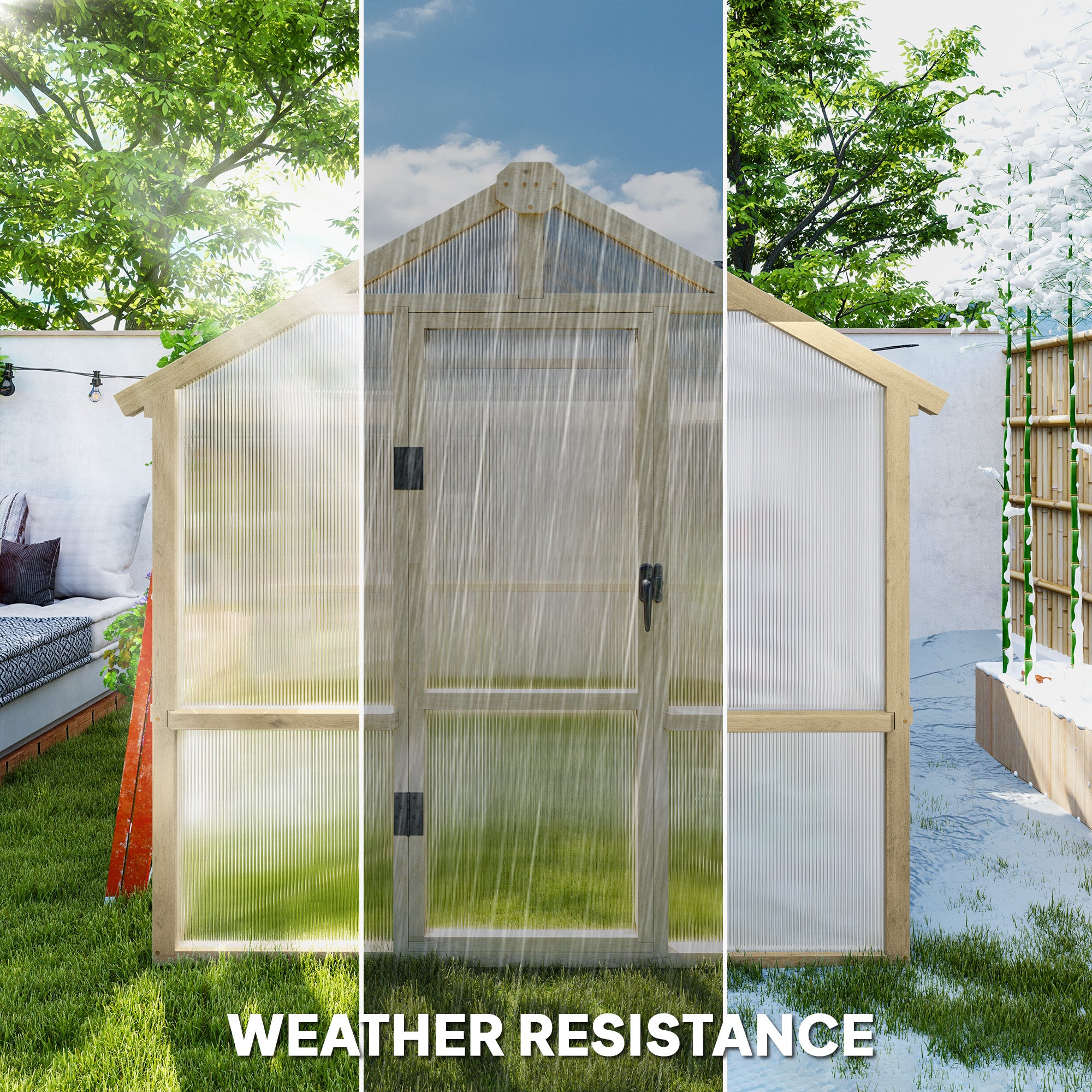 Outsunny 6.6 x 6ft Polycarbonate Greenhouse Wooden Green House with Thickened Polycarbonate Sheets, Lockable Door, Brown