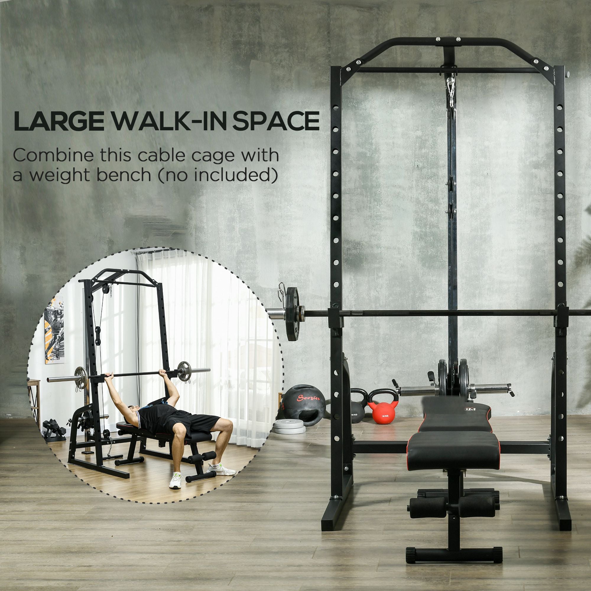 Soozier Power Cage Power Rack with 15-Level Squat Rack, Cable Pulley System, Pull up Stand and Push up Stand