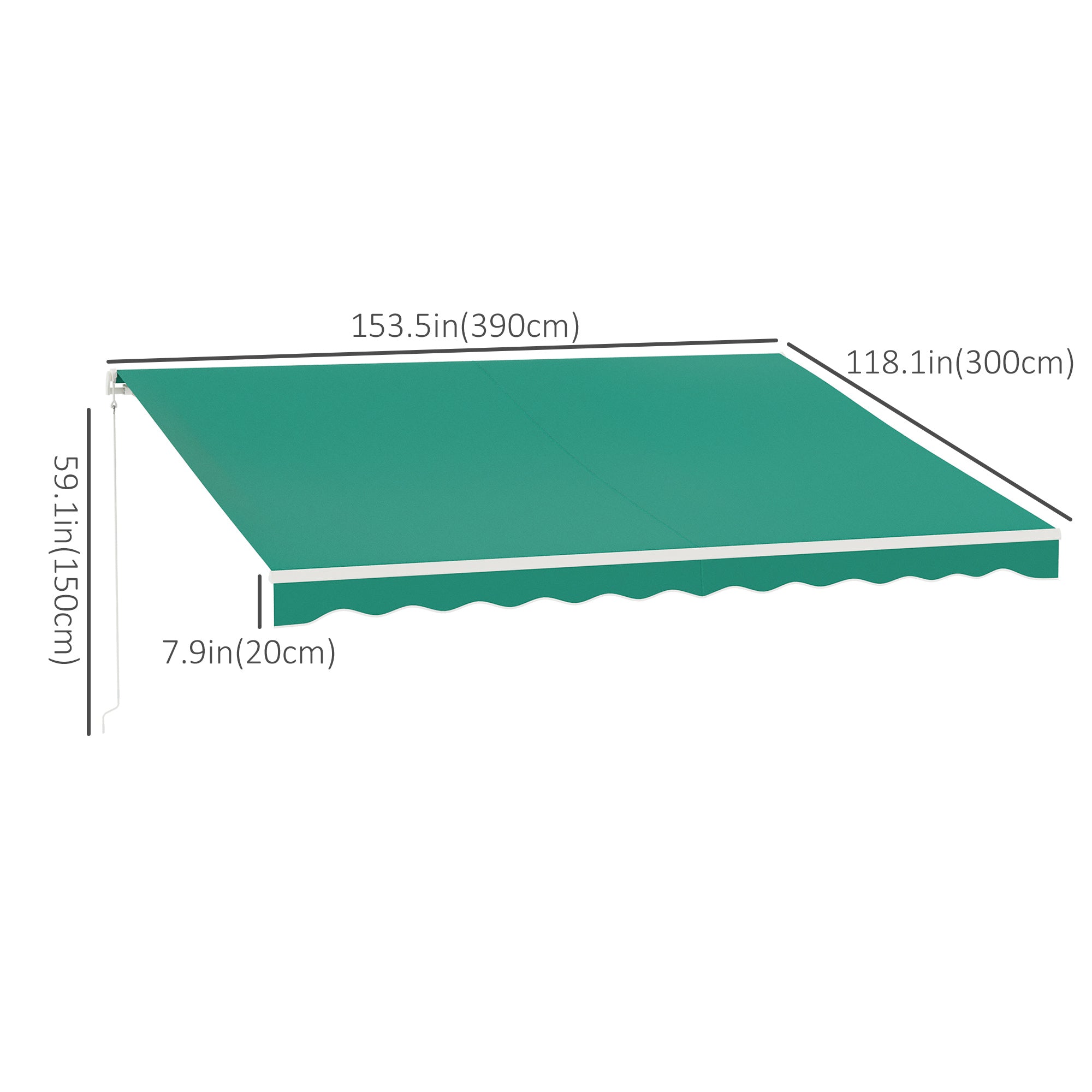 Outsunny 13' x 10' Electric Awning, Retractable Awning Sun Shade Shelter with Remote Controller, Manual Crank Handle and Aluminum Frame, for Deck, Balcony, Yard, Green