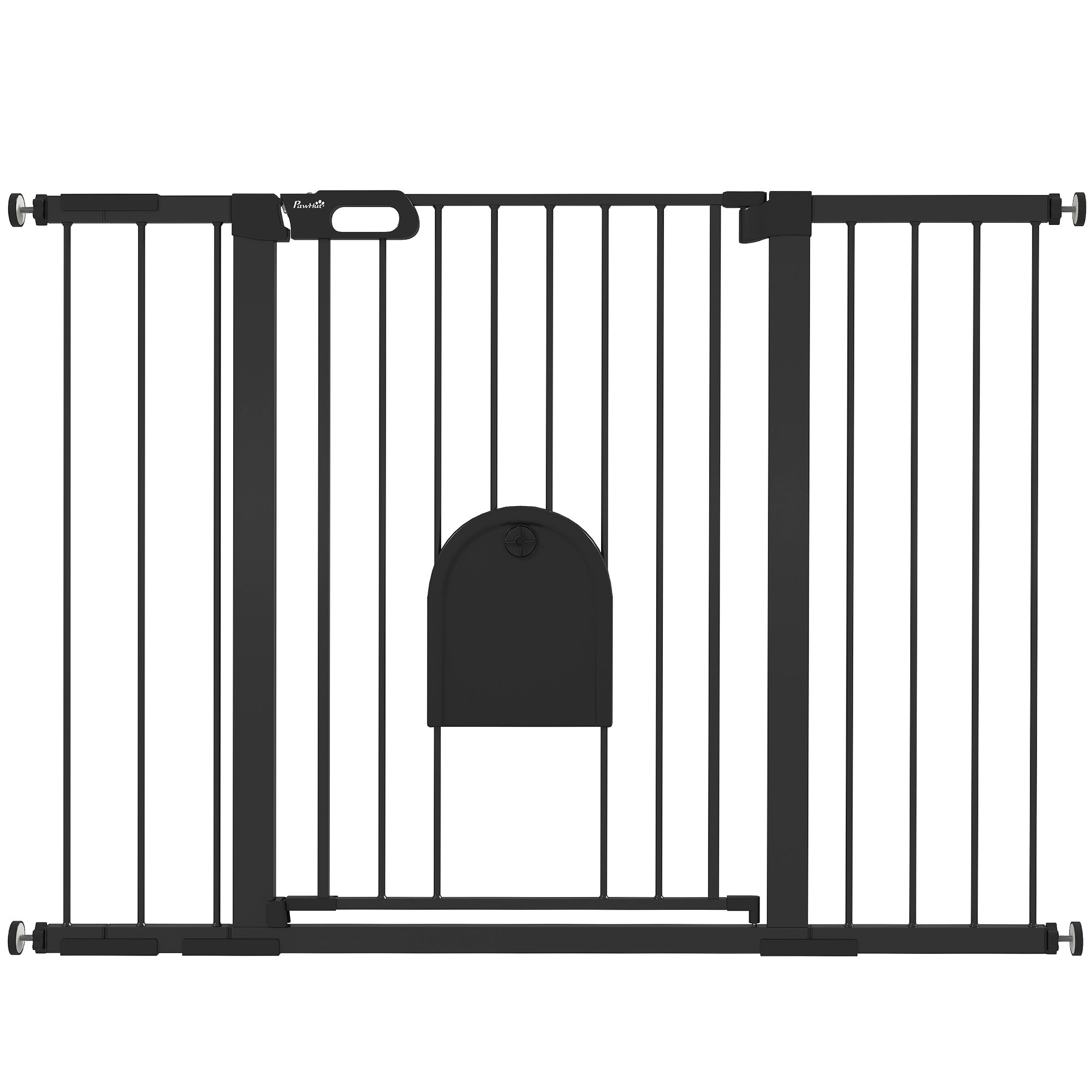 PawHut 30"-52" Extra Wide Pet Gate Barrier with Small Door, 35"H Dog Gate with Safety Gate Barrier, Stair Pressure Fit, Black